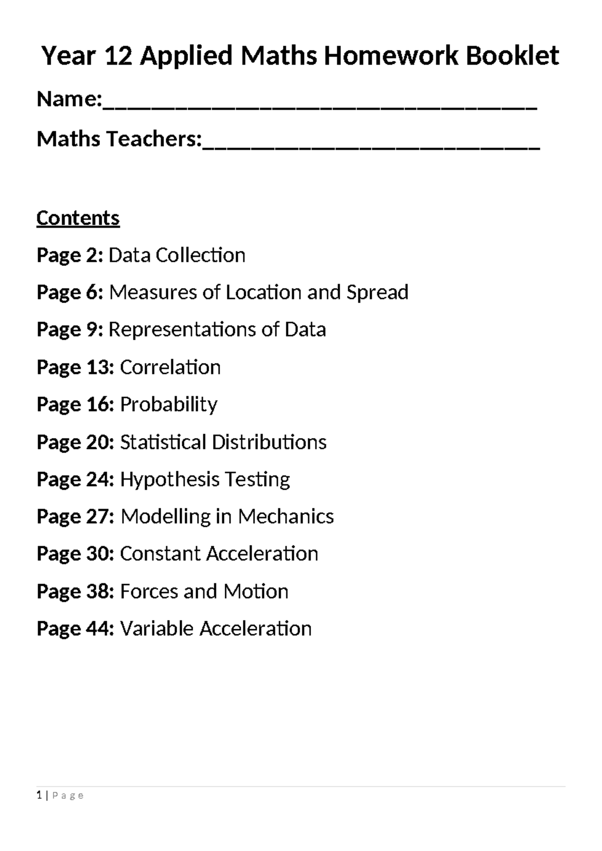 Y12 applied maths homework booklet - Year 12 Applied Maths Homework ...