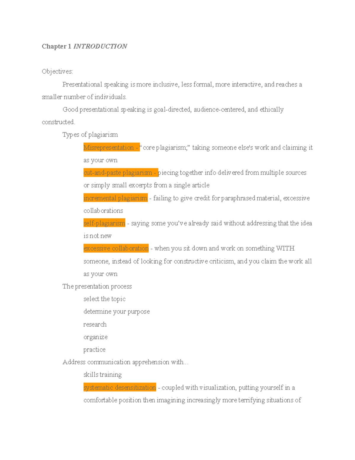 COM 114 - Lecture Notes on Presentational Speaking and Chapters 1-11 ...