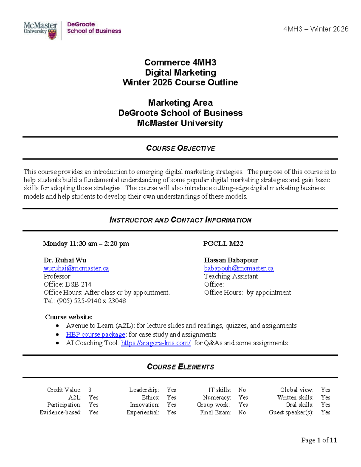 4MH3 Winter 2026 Digital Marketing Course Outline and Details - Studocu