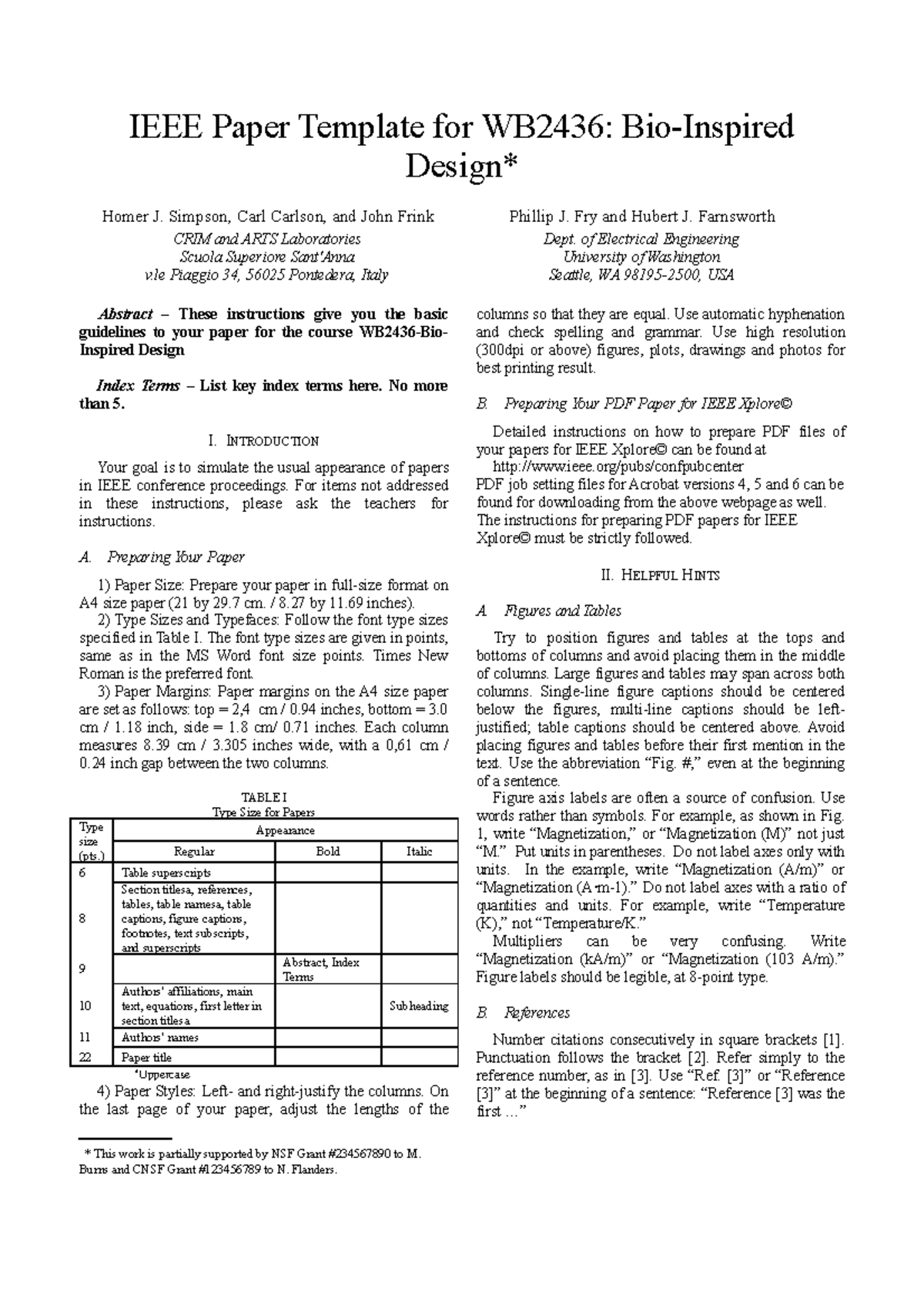 WB2436: IEEE Paper Template for Bio-Inspired Design - Studeersnel