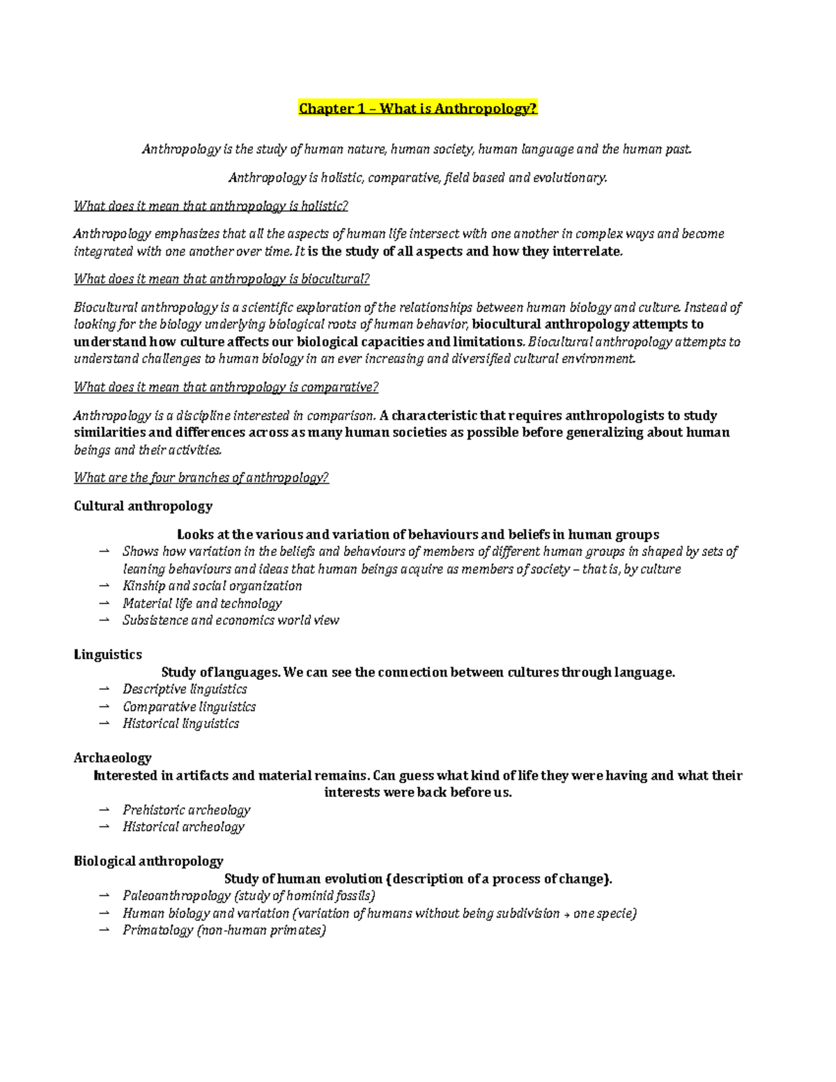 Midterm preparation - Chapter 1 – What is Anthropology? Anthropology is ...