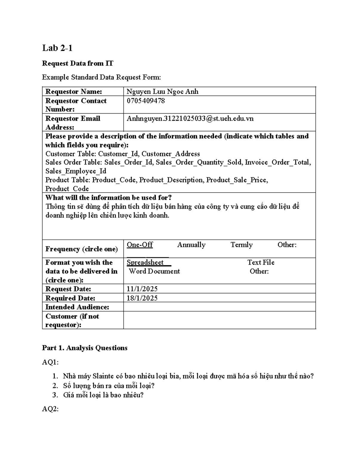 Lab 2-1 Data Request Form & Data Dictionaries for Analysis - Studocu