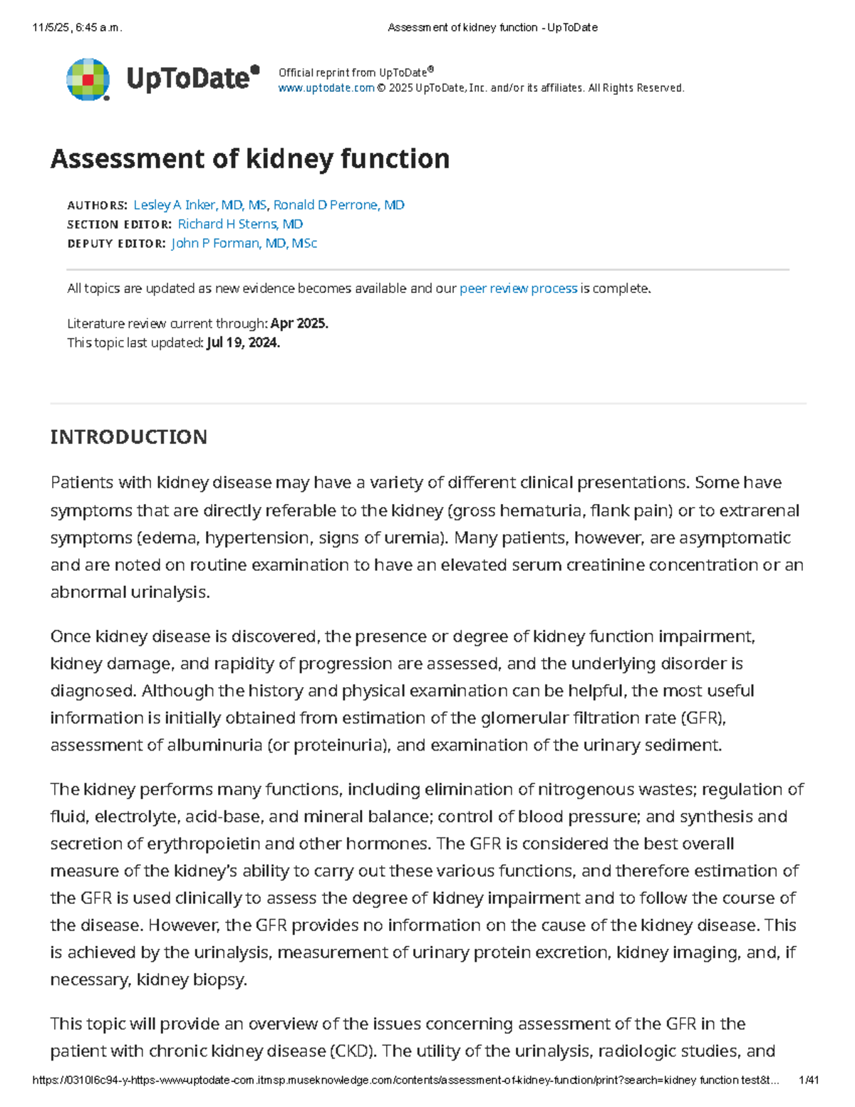 Assessment of Kidney Function: GFR Estimation and Clinical Implications ...