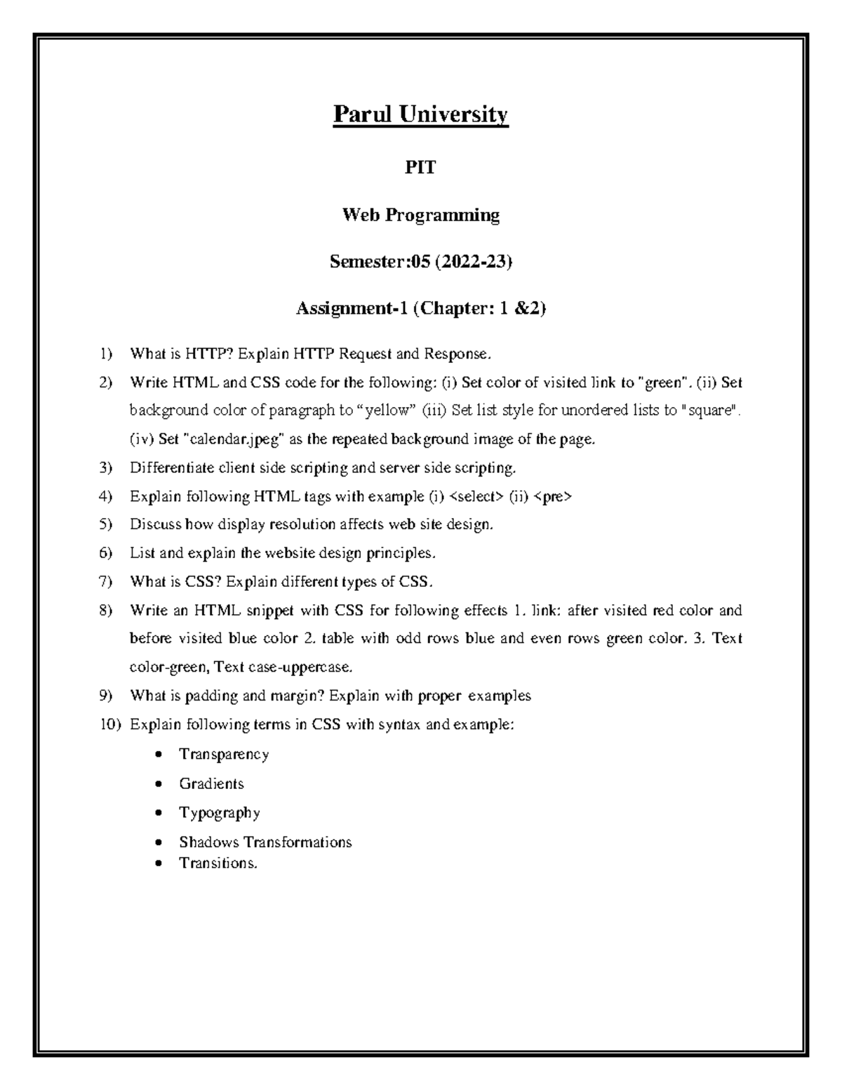 Web Programming assignment - Parul University PIT Web Programming ...
