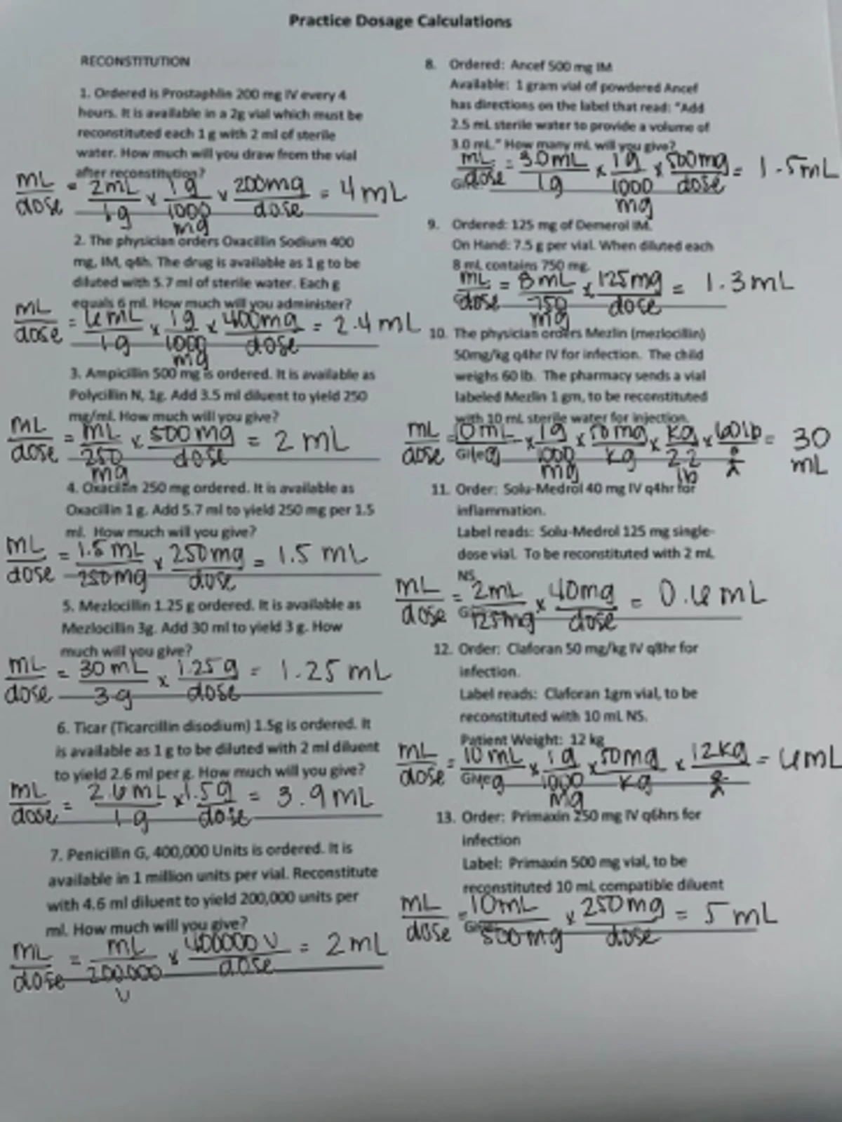 Dose Calc Practice 1 - Dosage Calculation Practice Problems #1 Order: Procardia 20 mg by mouth ...