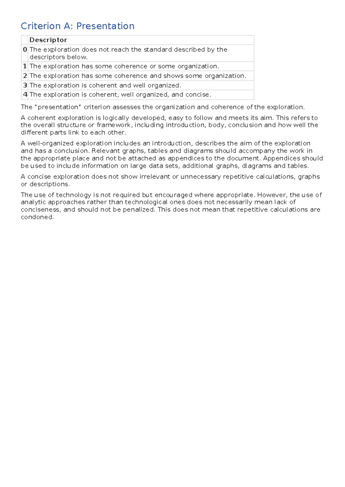 IA criteria for math AI - Criterion A: Presentation Descriptor 0 The ...