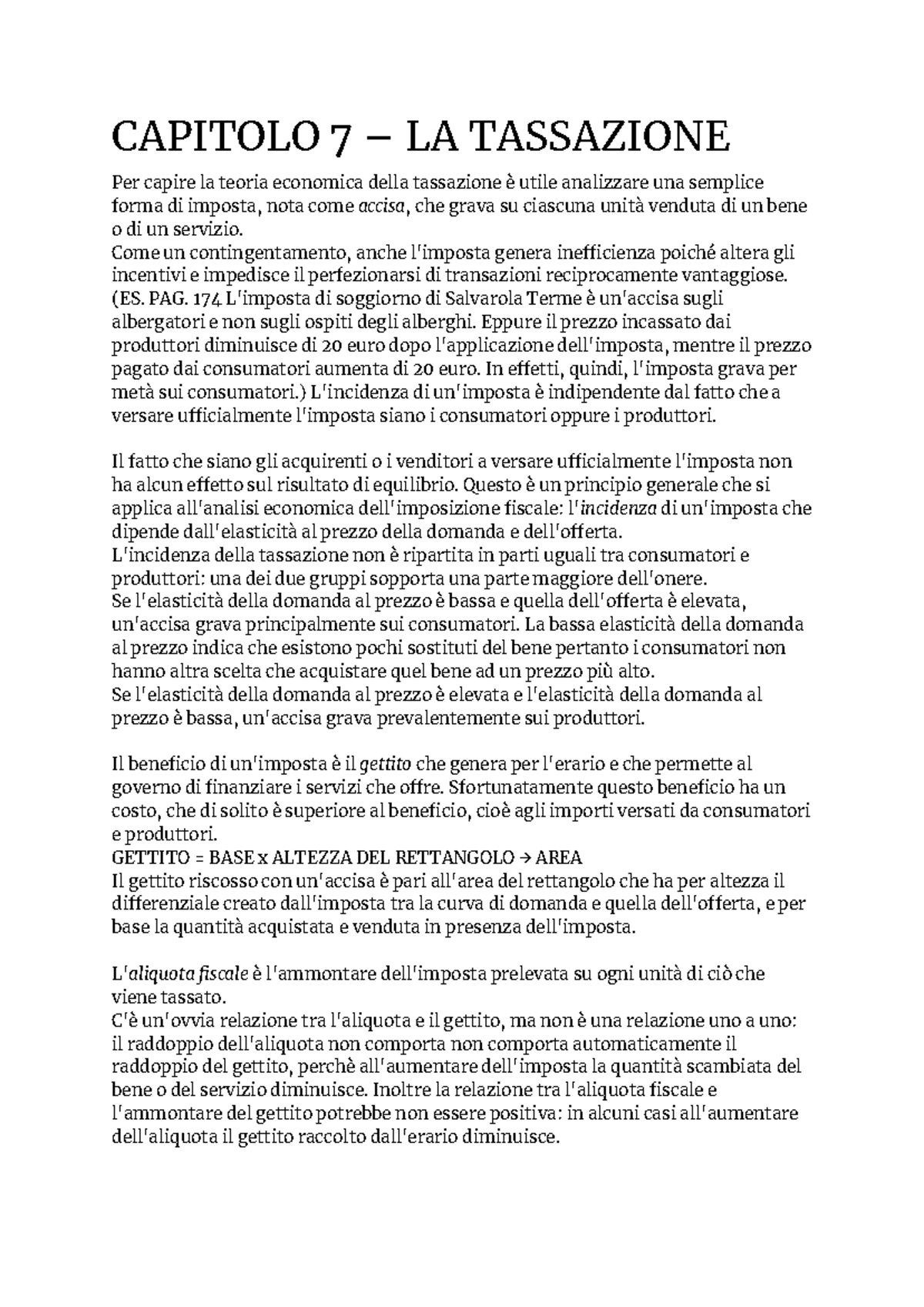 Capitolo 7: La Tassazione in Microeconomia - Analisi e Effetti - Studocu