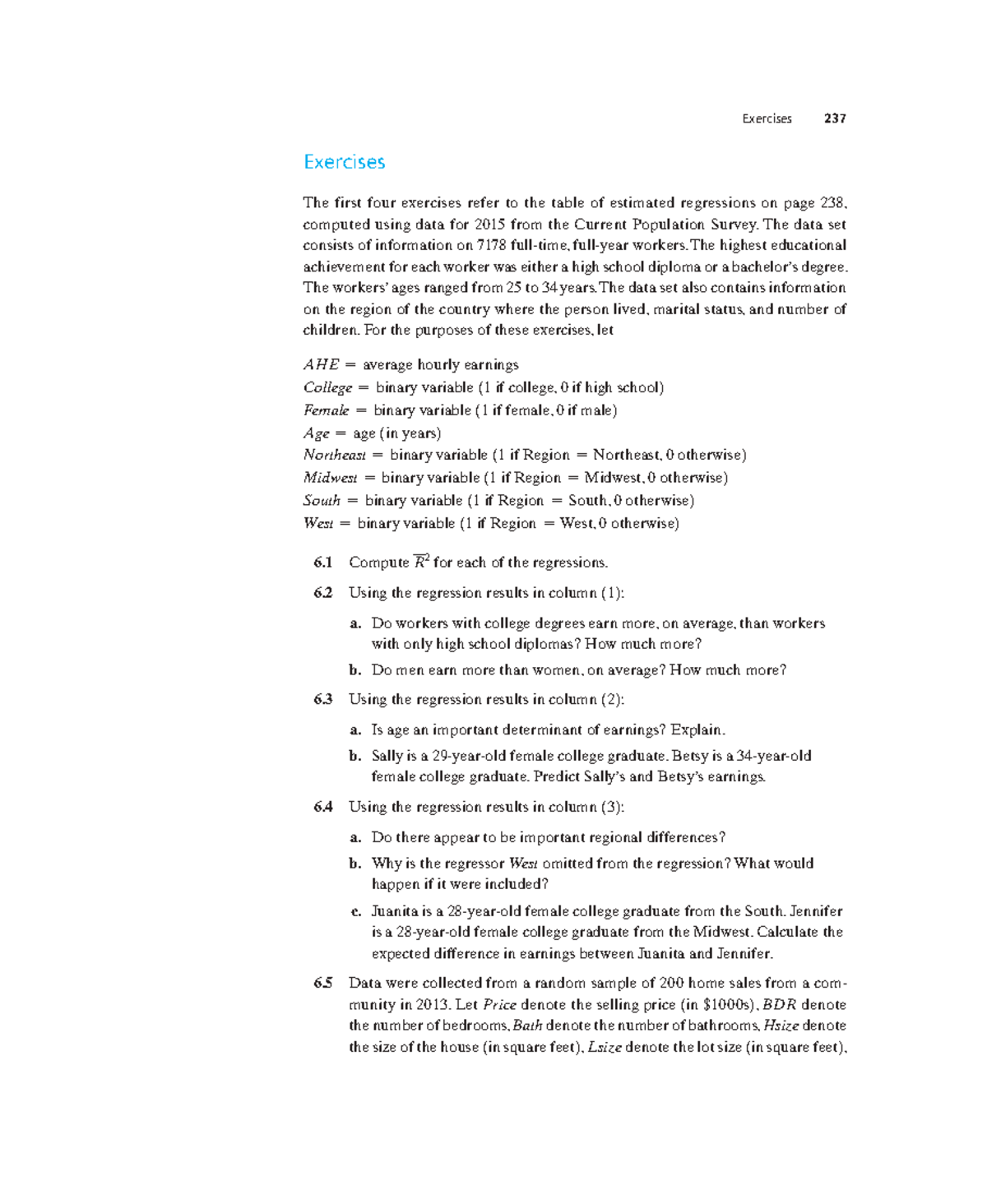 Ch6 Exercises: Linear Regression with Multiple Regressors Analysis ...
