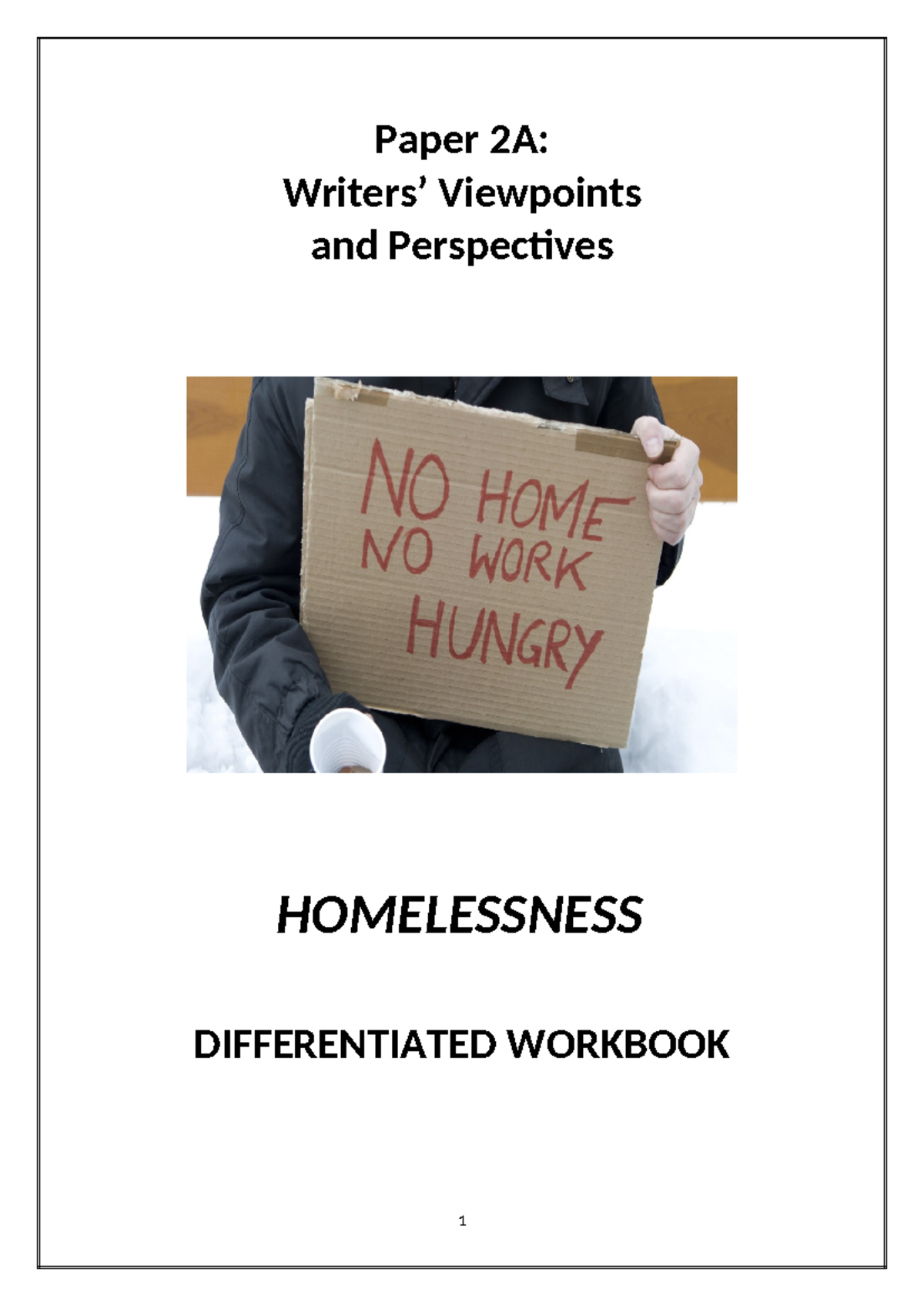 Paper 2A: Differentiated Workbook on Homelessness Perspectives - Studocu