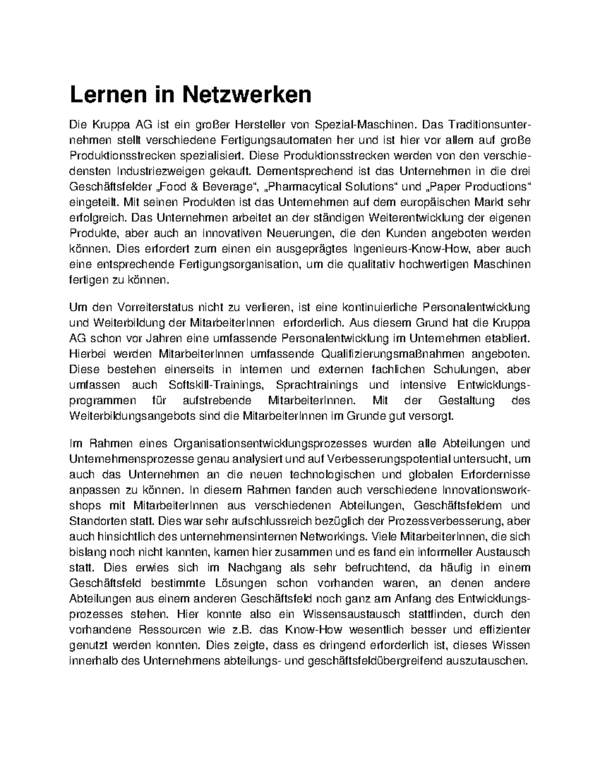 Fallstudie: Wissensmanagement und Netzwerkbildung bei Kruppa AG - Studocu