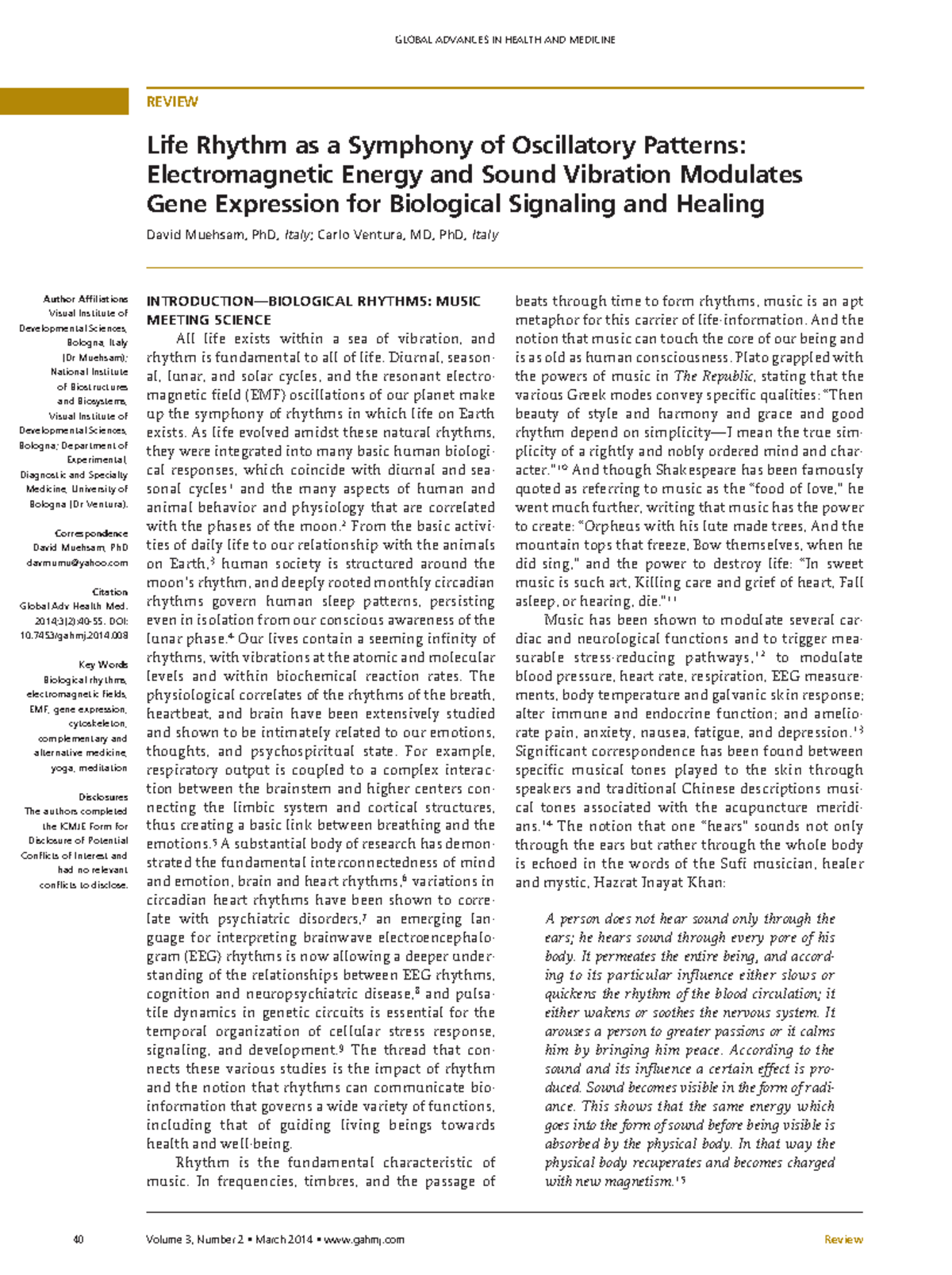 GAMHJ 2014 Review: Life Rhythm, EMF, and Gene Expression Dynamics - Studocu