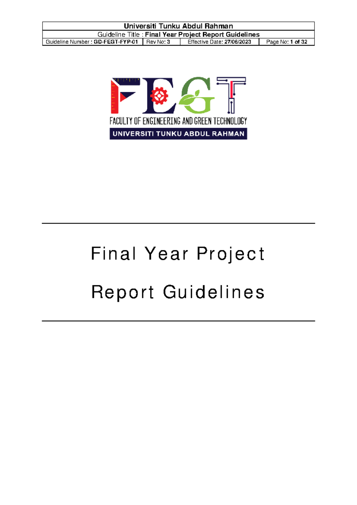 Final Year Project Report Guidelines 2023 - UTAR - Studocu