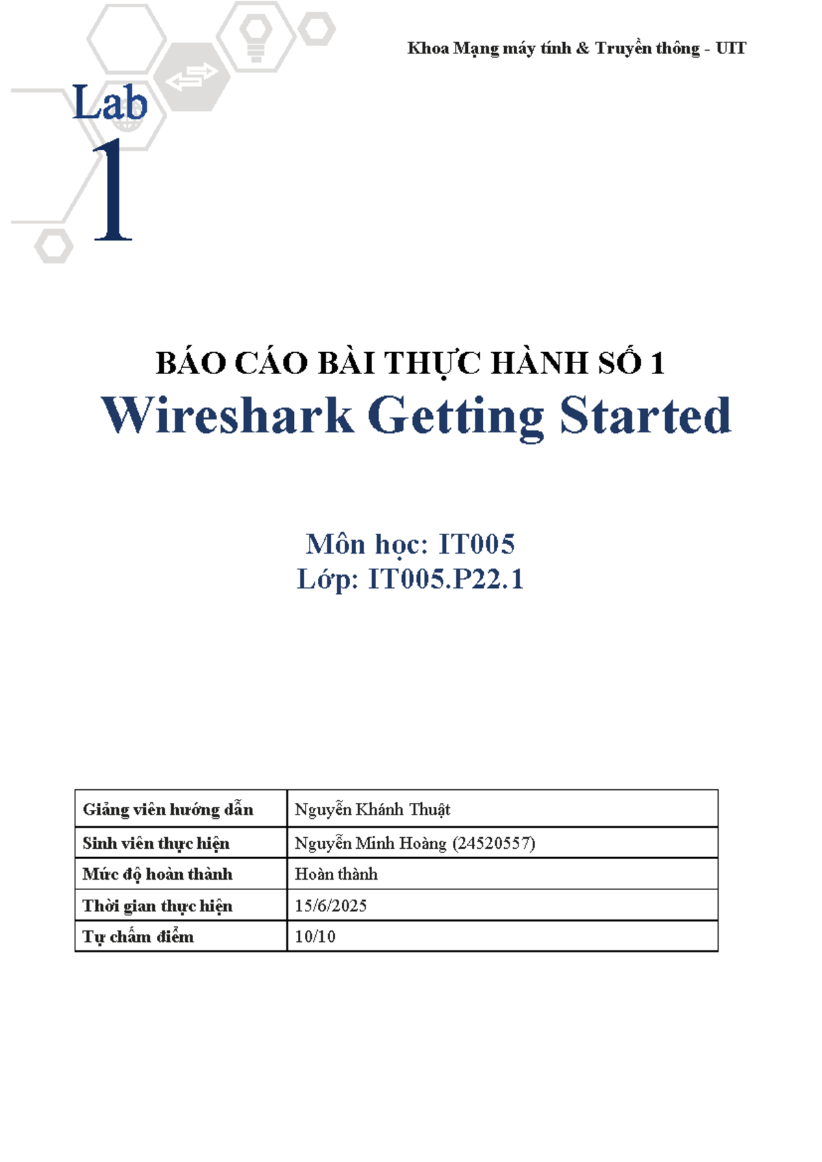IT005 Lab 1 Report: Getting Started with Wireshark by Nguyen Minh Hoang ...
