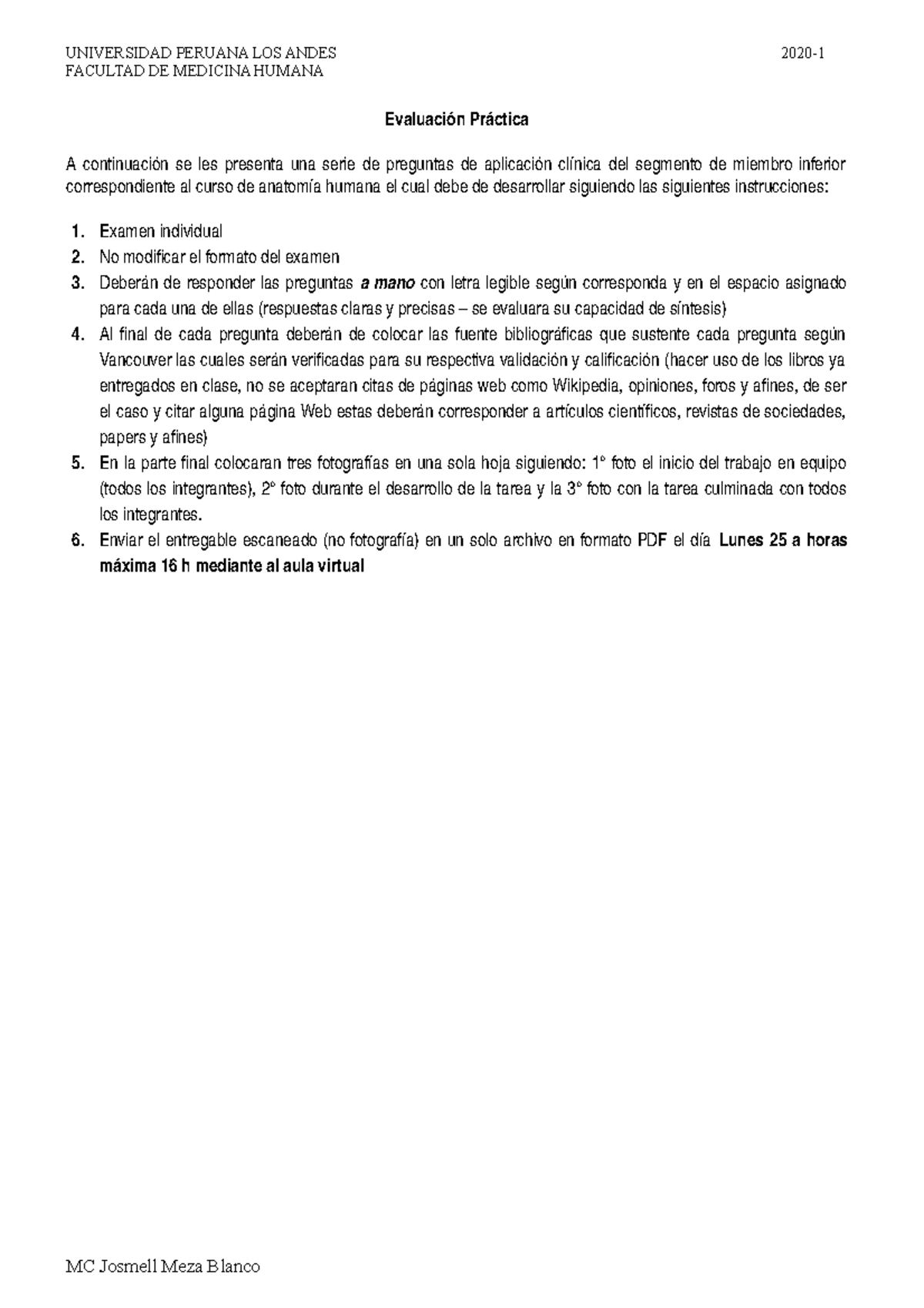 Examen Práctico de Anatomía Humana - Miembro Inferior - FACULTAD DE MEDICINA HUMANA - Document Preview