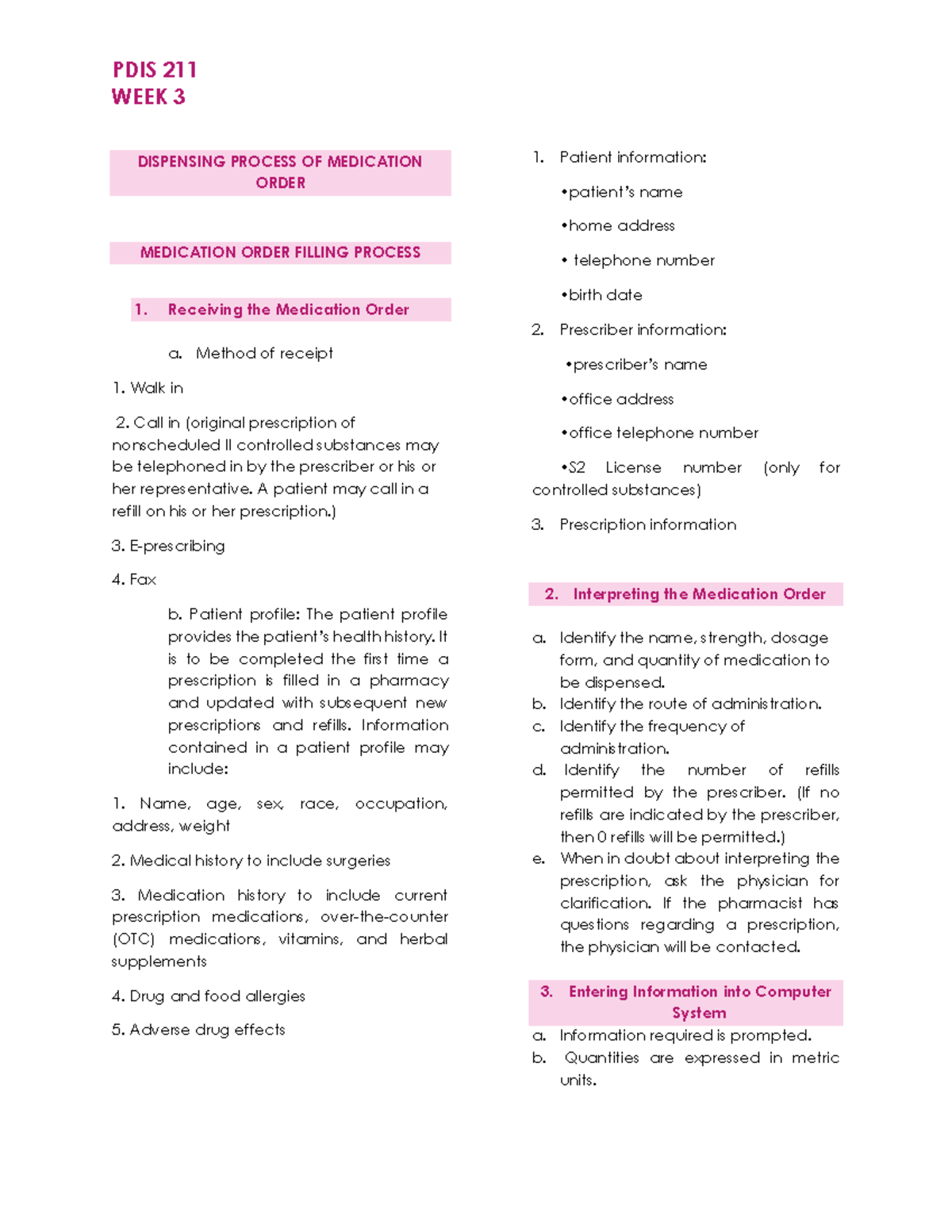 Dispensing- Process-OF- Medication- Order -PDIS - PDIS 211 WEEK 3 ...