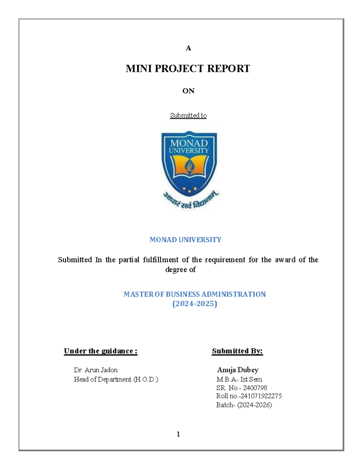 MBA 1st Sem Mini Project Report on Customer Satisfaction at Haldiram ...