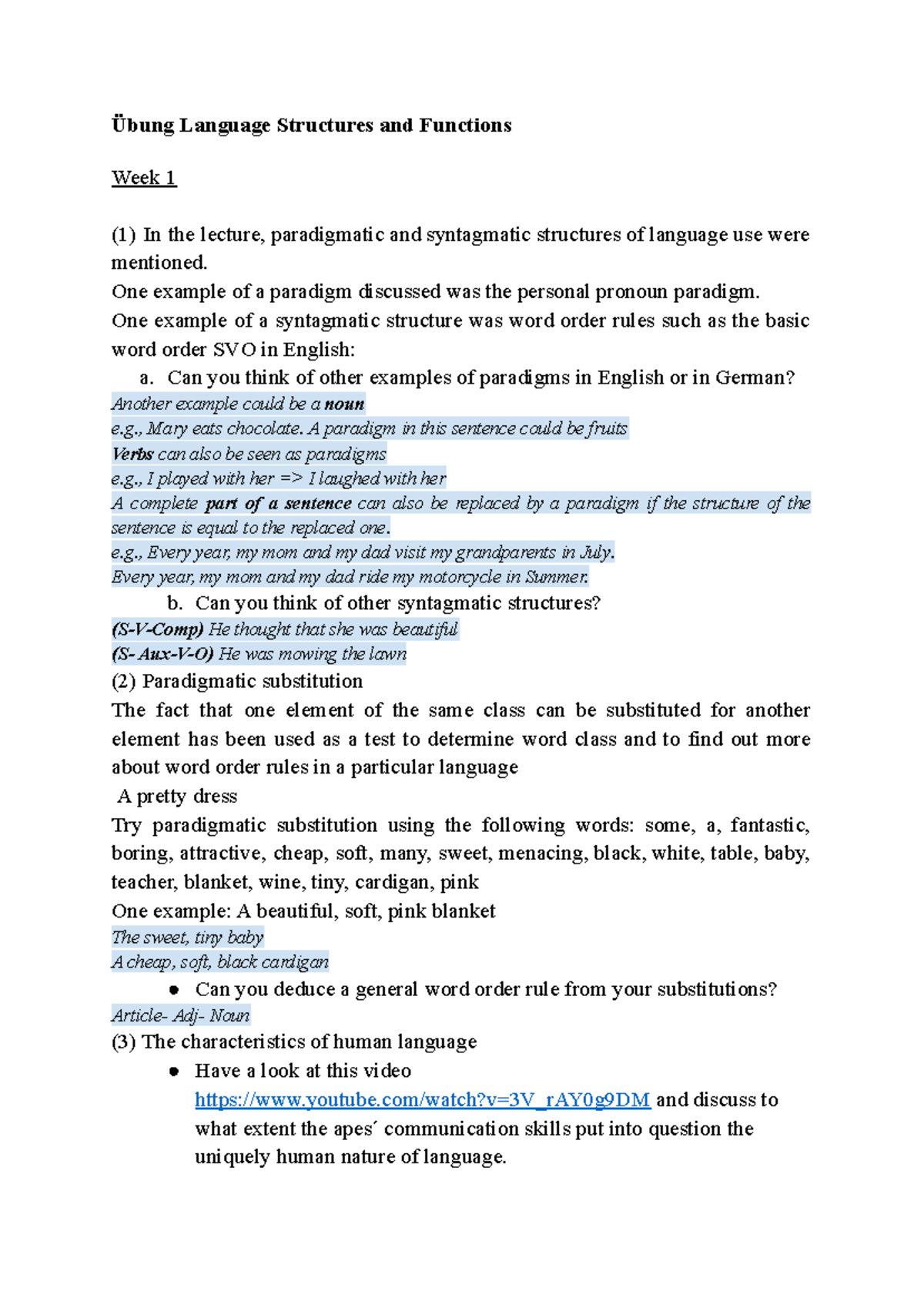 Language Structures and functions - One example of a paradigm discussed ...