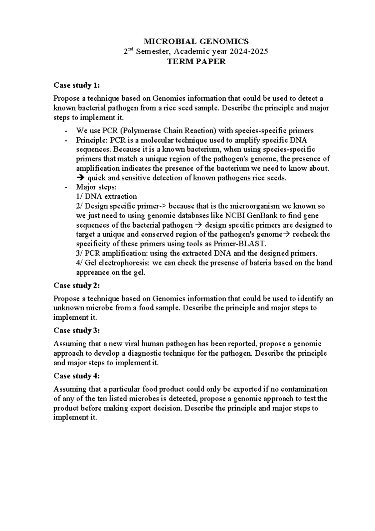 MICROBIAL GENOMICS 2: Term Paper on Genomic Techniques for Pathogen ...