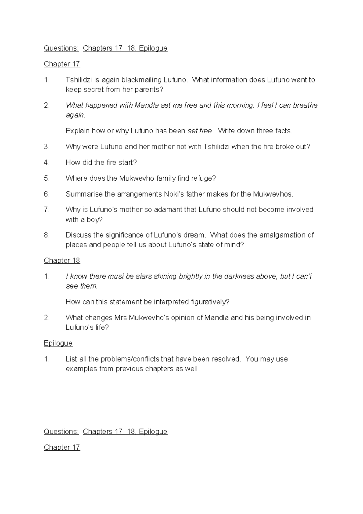 Finders Keepers Chapters 17-18 & Epilogue - Study Questions - Studocu