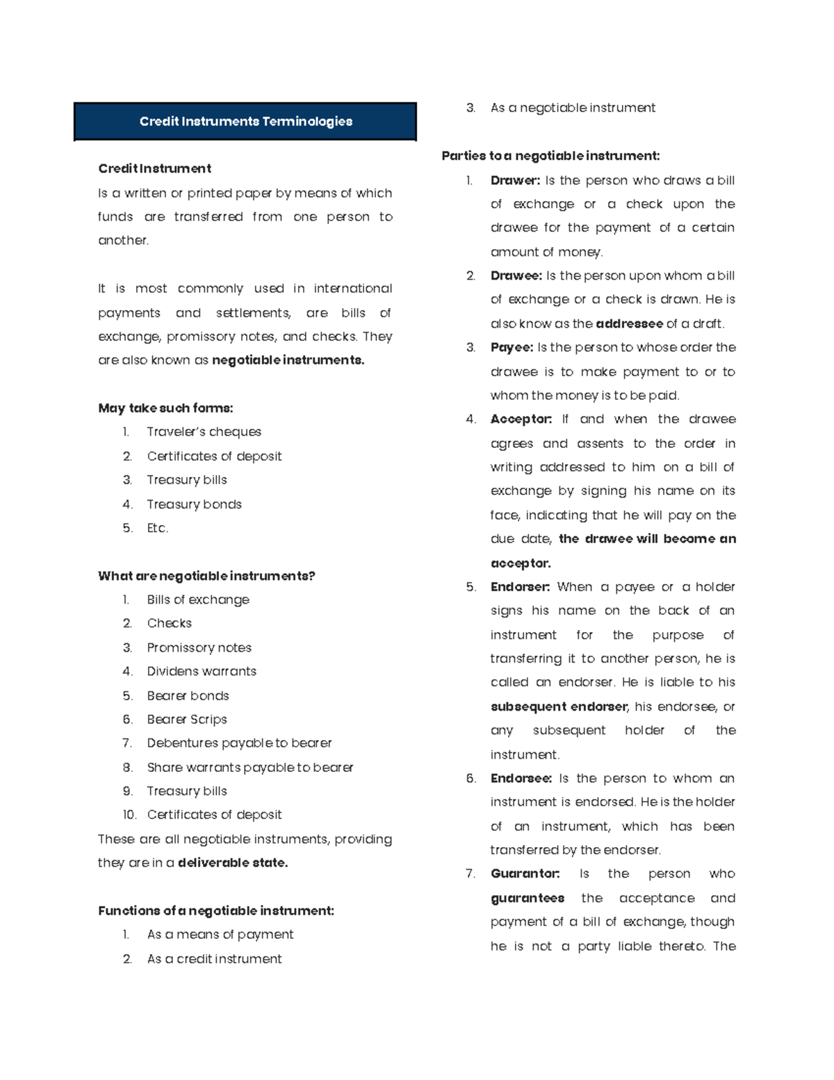 Credit and Collection Finals Reviewer - Credit Instruments ...