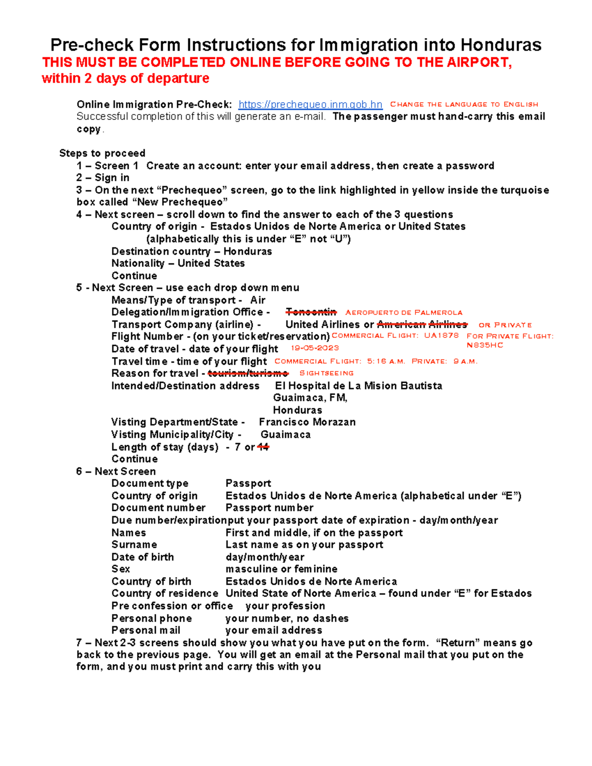 Pre-Check Instructions Hosptial 23 - Pre-check Form Instructions for ...