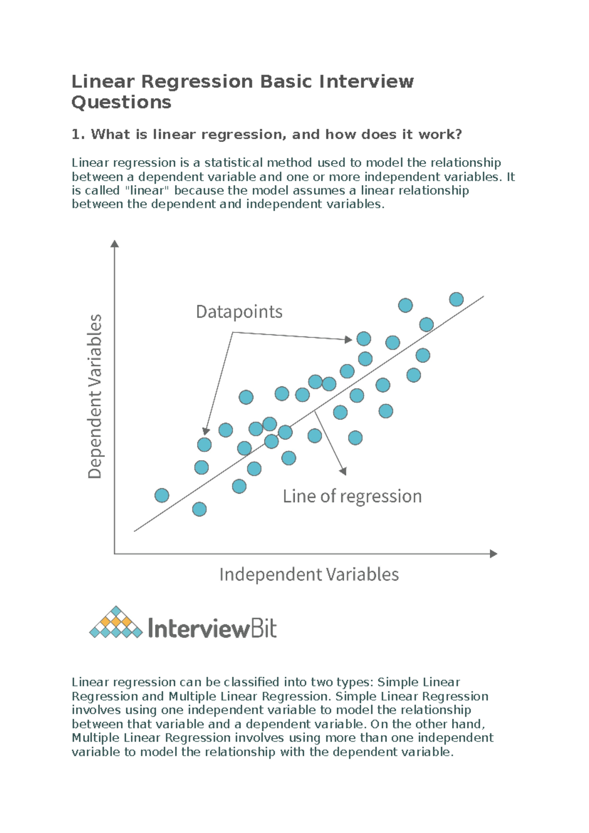 Linear Regression Basics: Key Interview Questions and Answers - Studocu