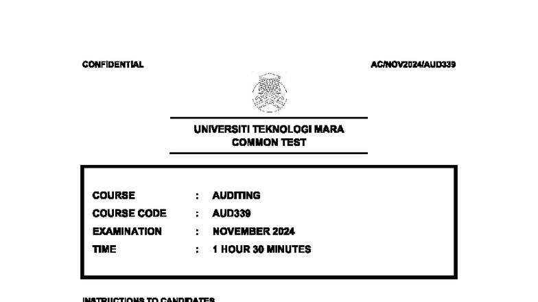 17 CT AUD339 NOV 2024 - Common Test Examination Paper - Studocu