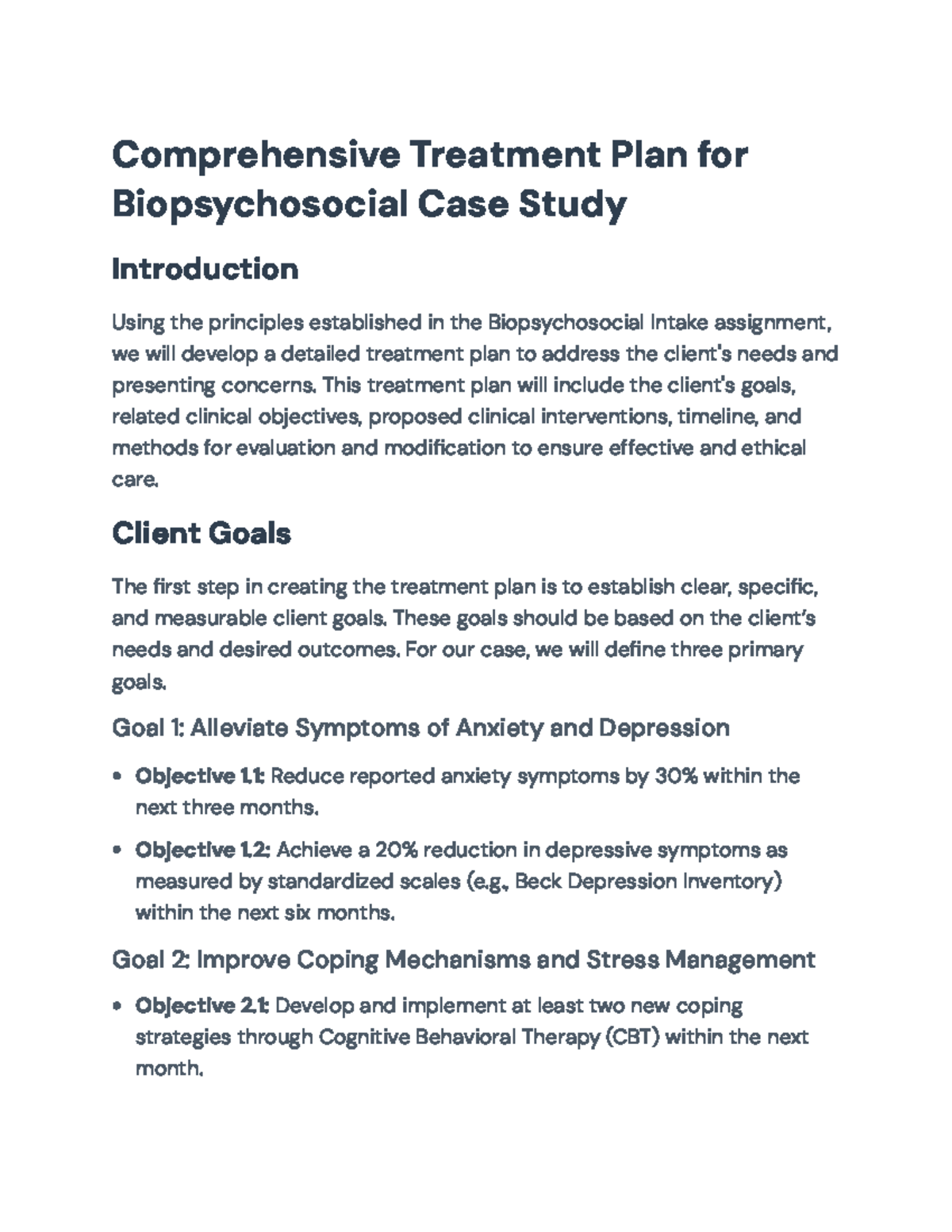 Comprehensive Biopsychosocial Treatment Plan for Mental Health ...