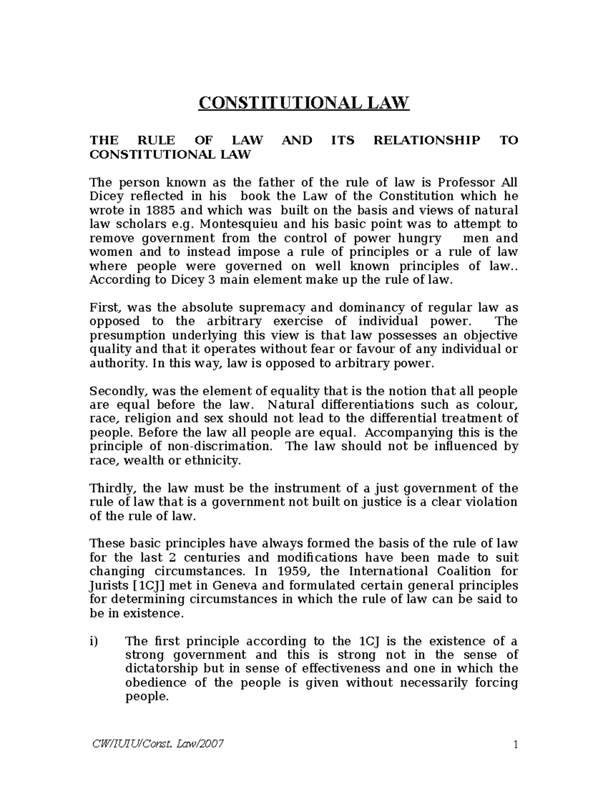 Constitutional Law Notes: The Rule of Law and Its Principles - Studocu