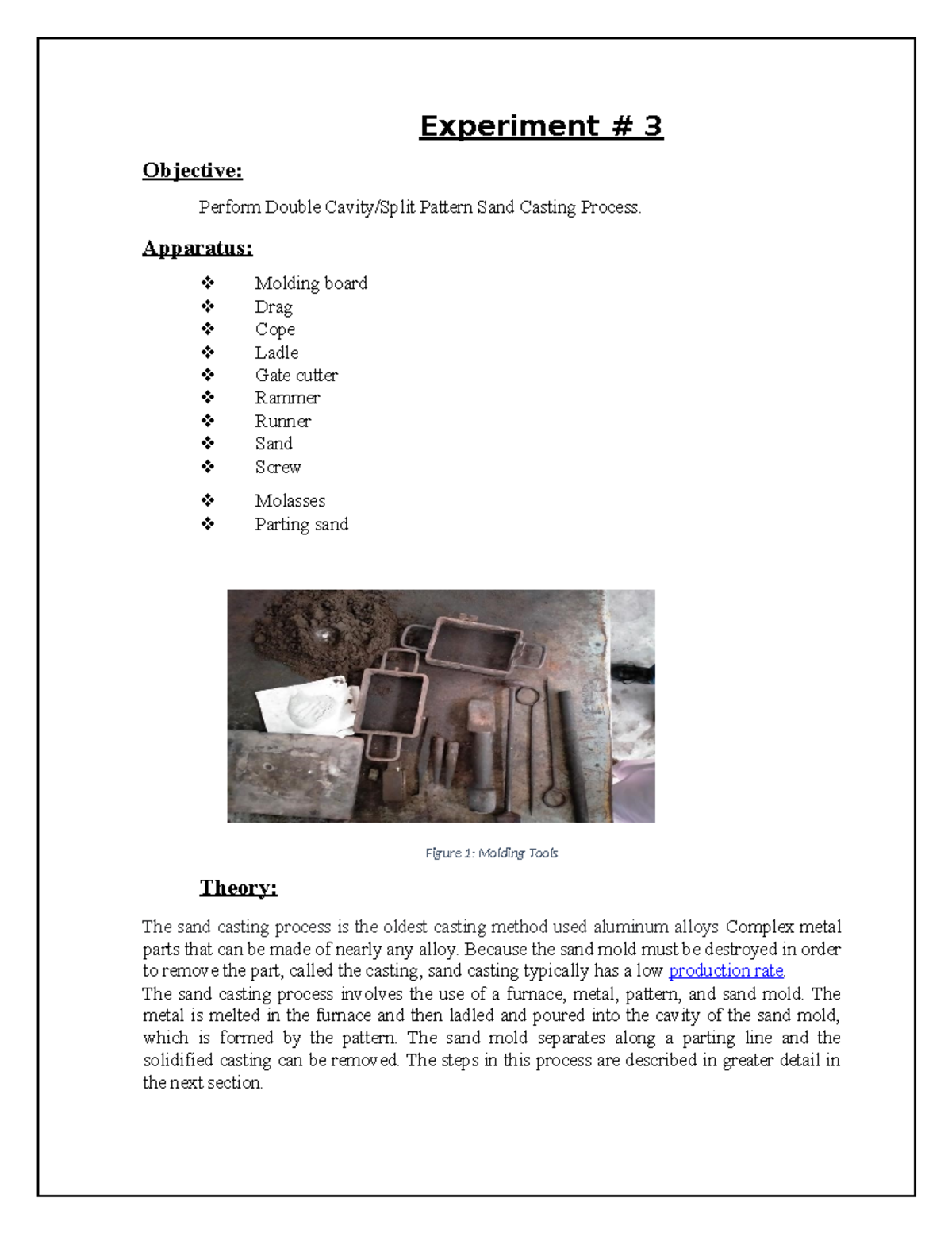 Material and Manufacturing 2 - Double Cavity Sand Casting Process - Studocu