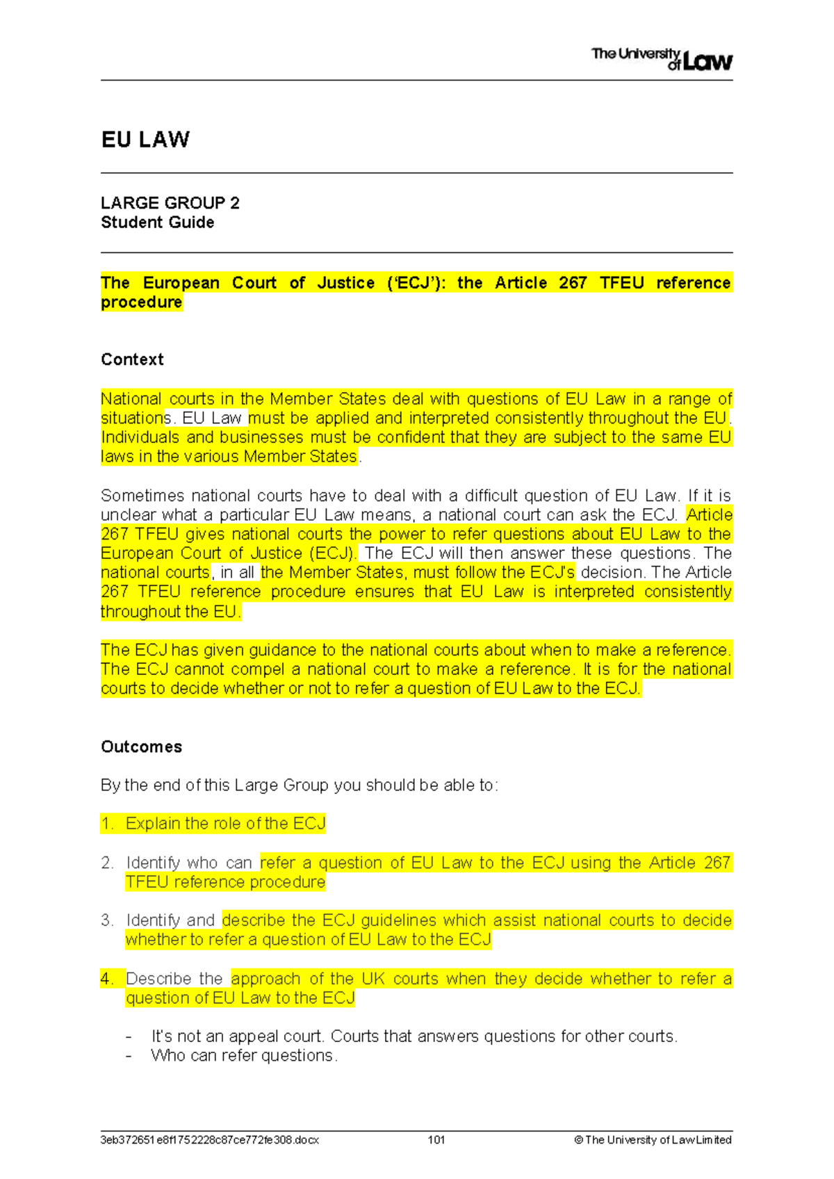 EU LAW LARGE GROUP 2: Guide to Article 267 TFEU Reference Procedure ...