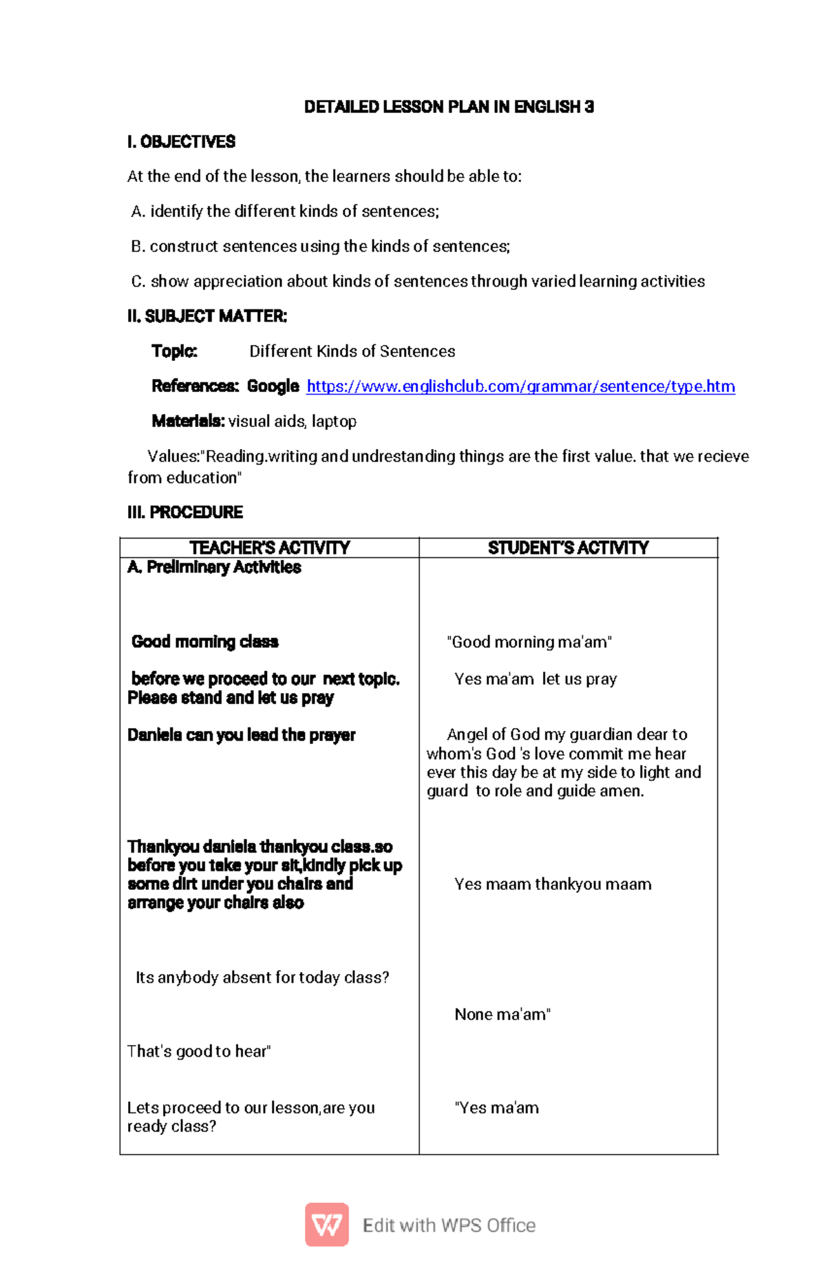 Kinds-OF- Sentences Marie FE Compañero - DETAILED LESSON PLAN IN ...