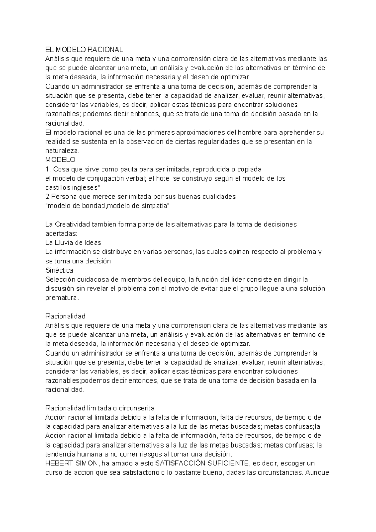 EL MODELO RACIONAL EN LA TOMA DE DECISIONES - UNIDAD 3 - Studocu