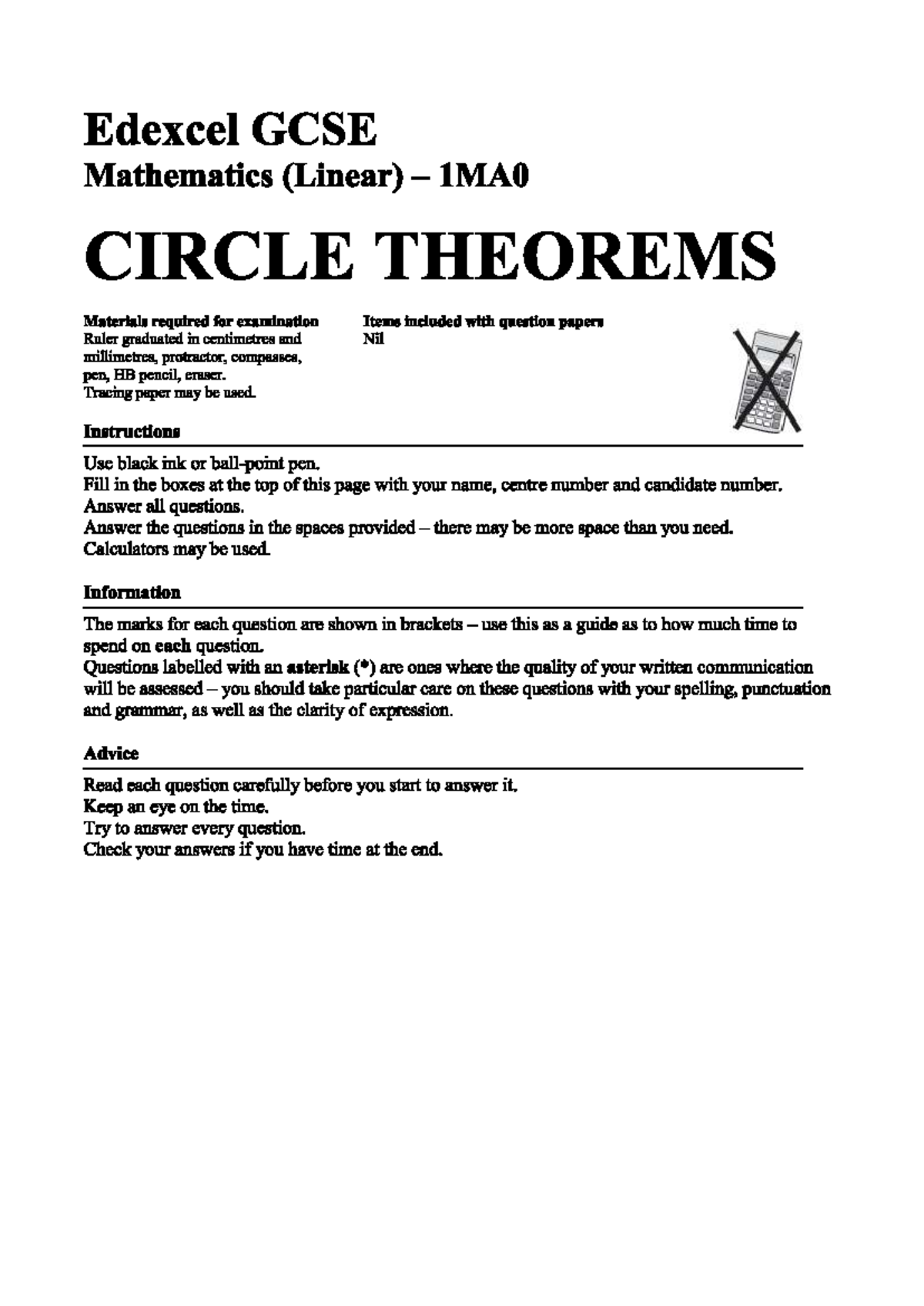 GCSE Maths 1MA0 Circle Theorems - Exam Questions & Solutions - Studocu