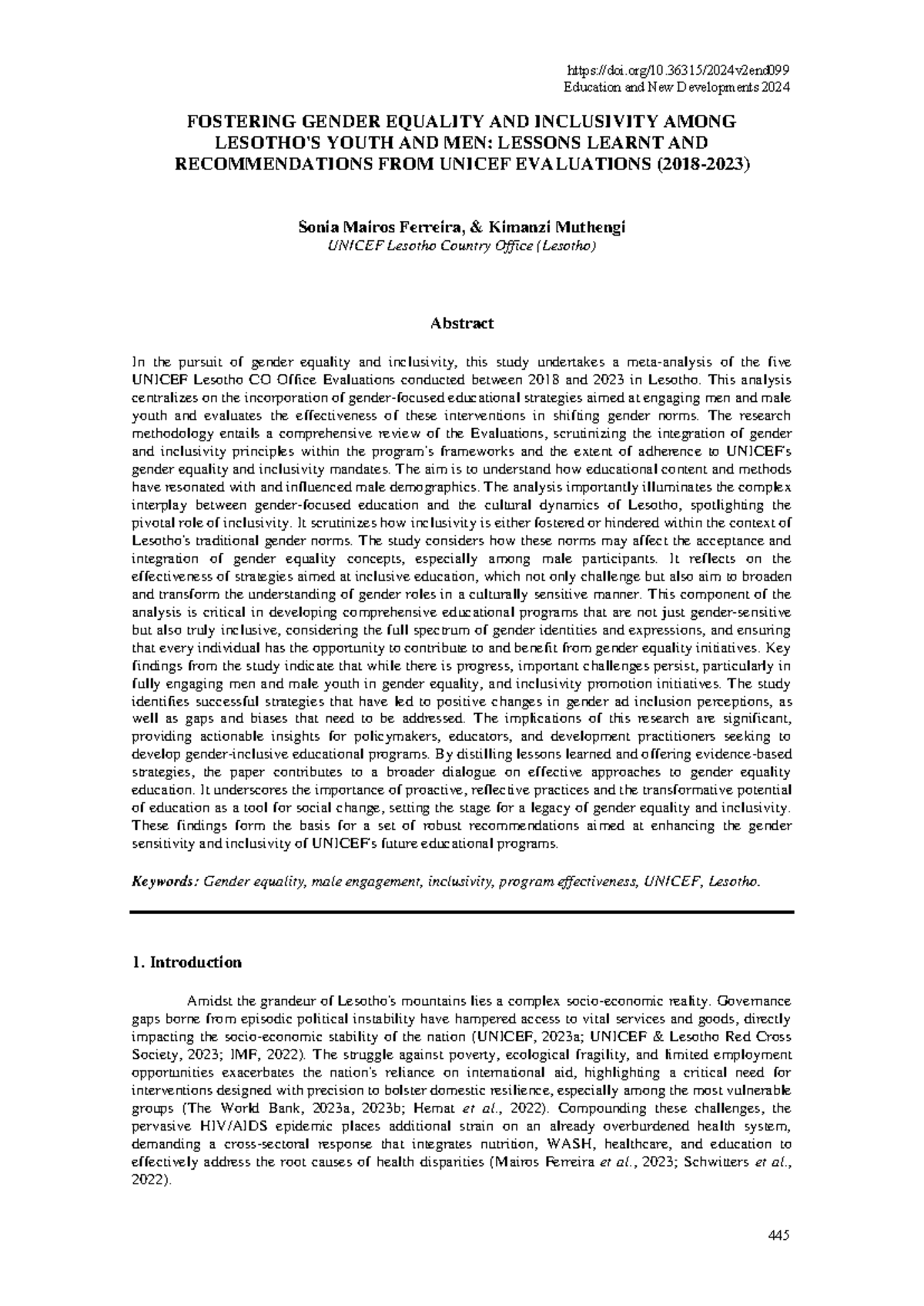 Fostering Gender Equality & Inclusivity in Lesotho: Evaluations 2019 ...