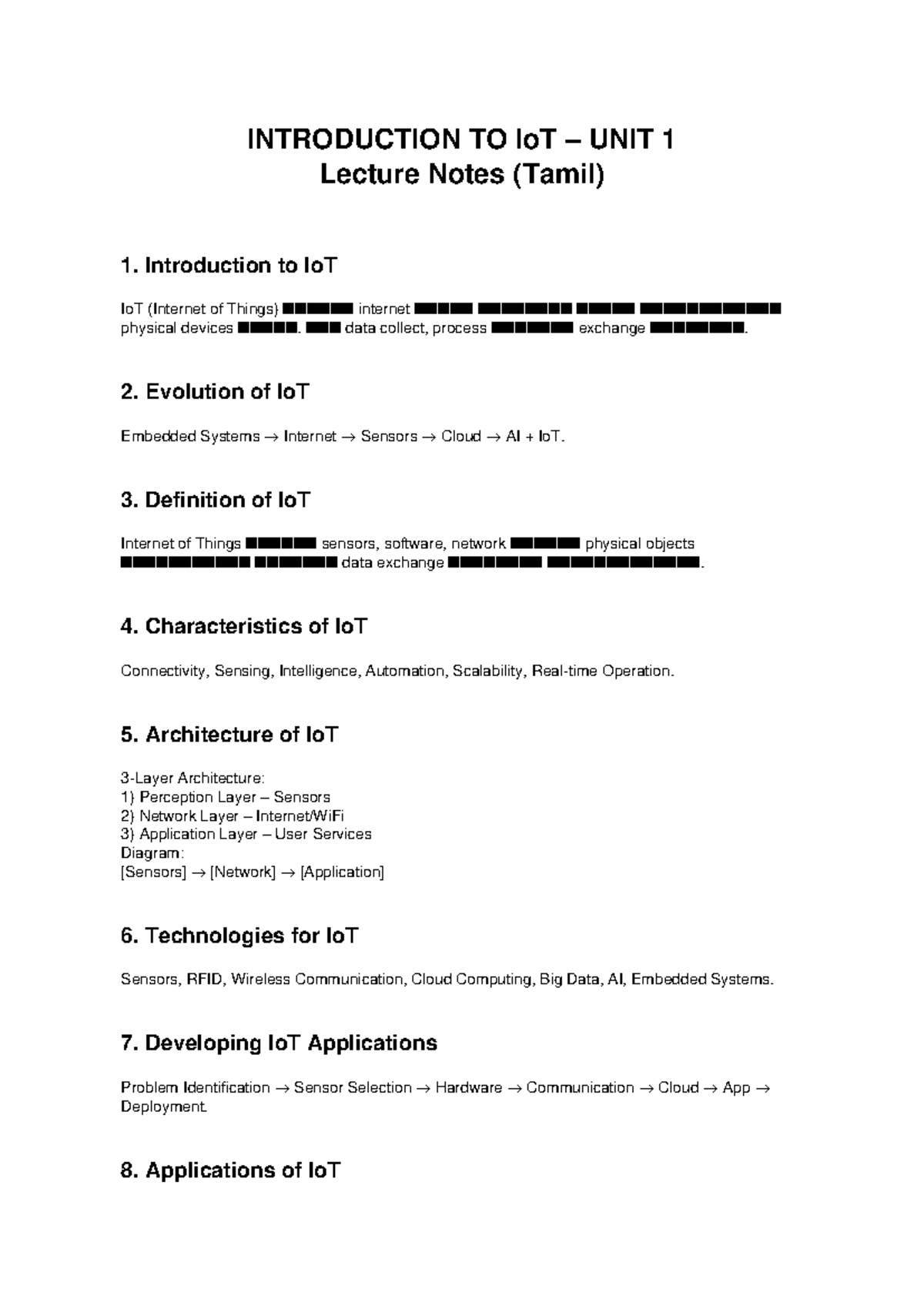 IoT Unit 1 Lecture Notes: Introduction to Internet of Things (Tamil ...