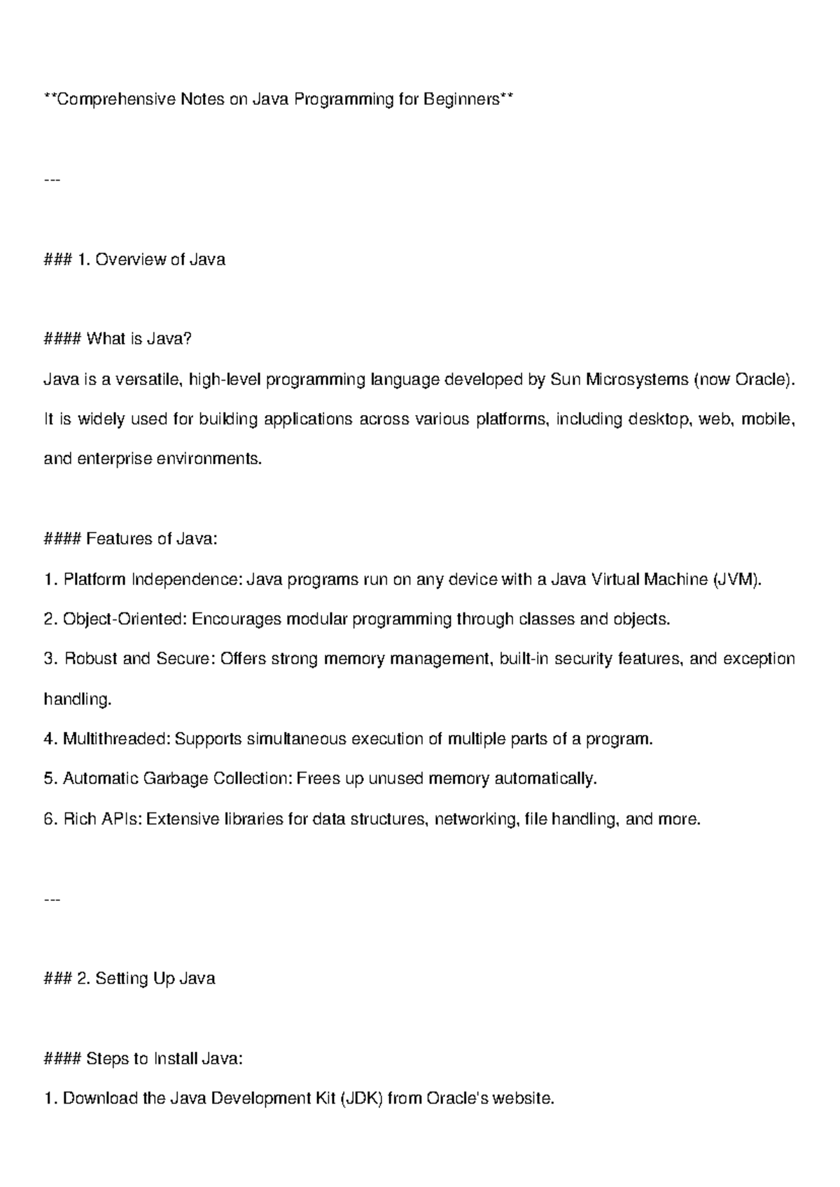 Java Notes for Beginners - Comprehensive Notes on Java Programming for ...