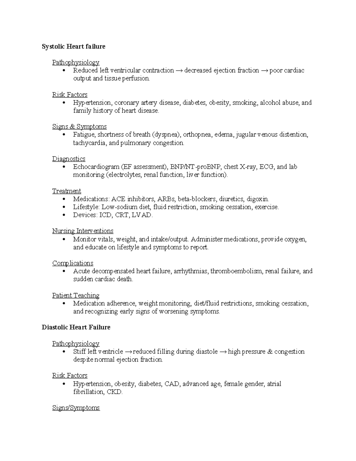 Week 3 Concept Map - Systolic Heart failure Pathophysiology Reduced ...