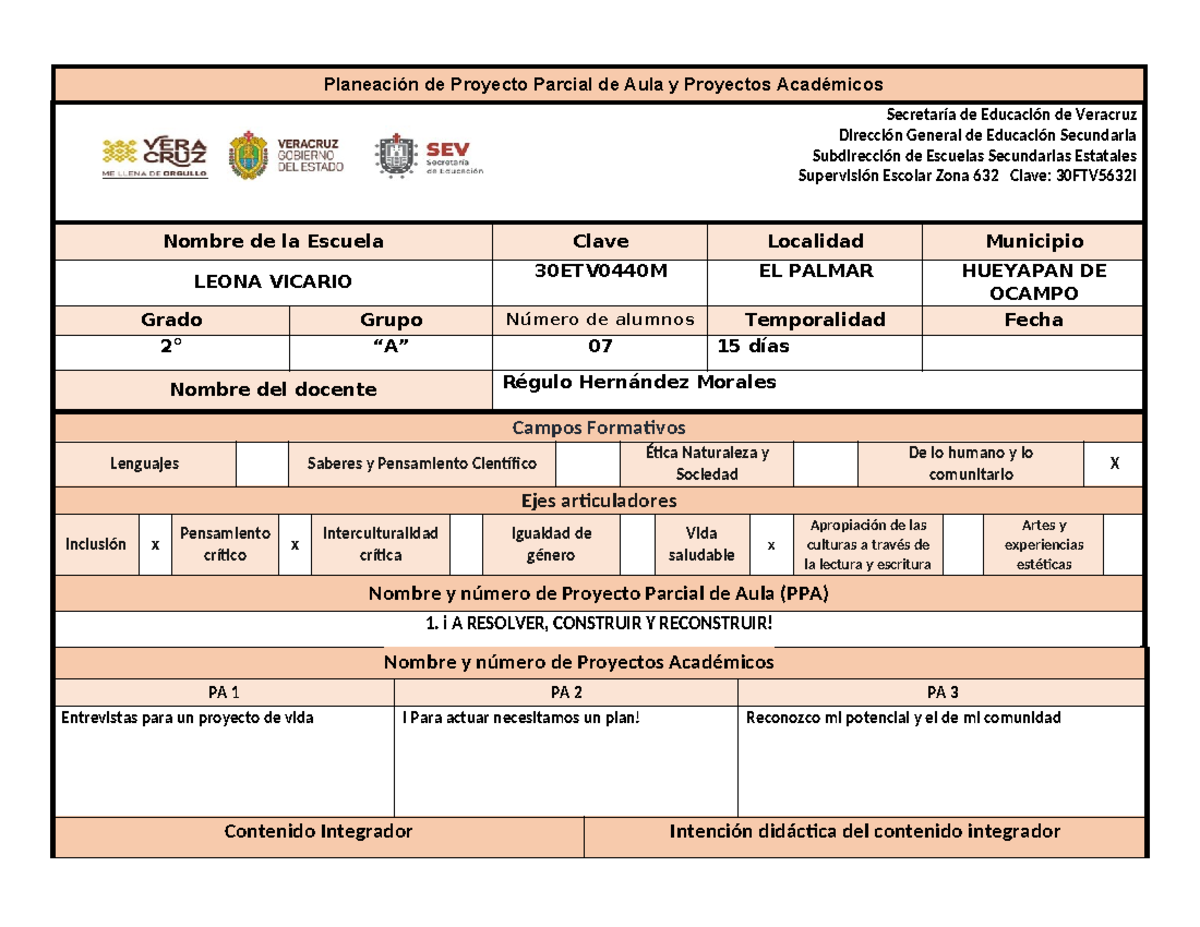 PPA1 2 Planeación de Proyecto Académico de Aula y Vida Comunitaria ...