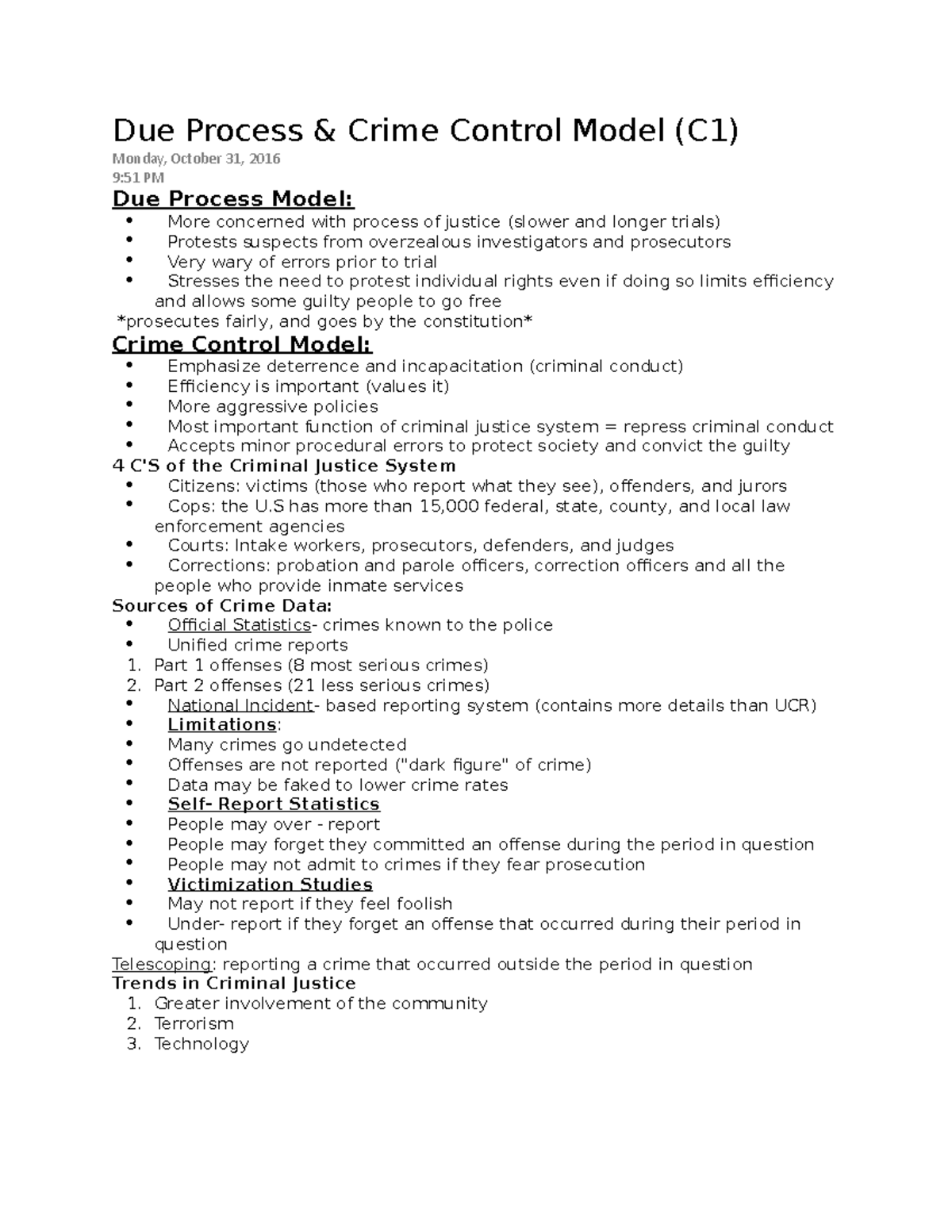 Due Process vs. Crime Control Model Analysis (C1) - Studocu