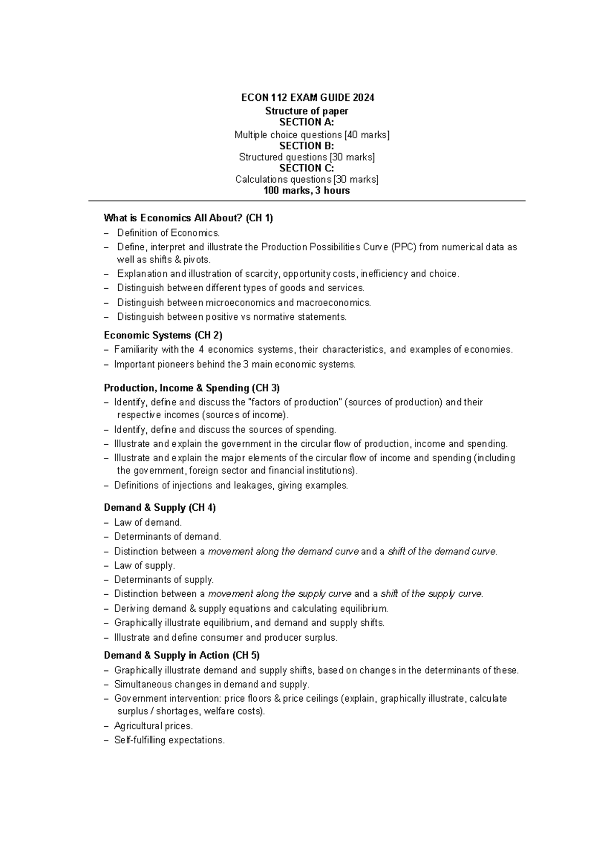 ECON 112 Exam Guide 2024: Key Concepts and Structure Breakdown - Studocu