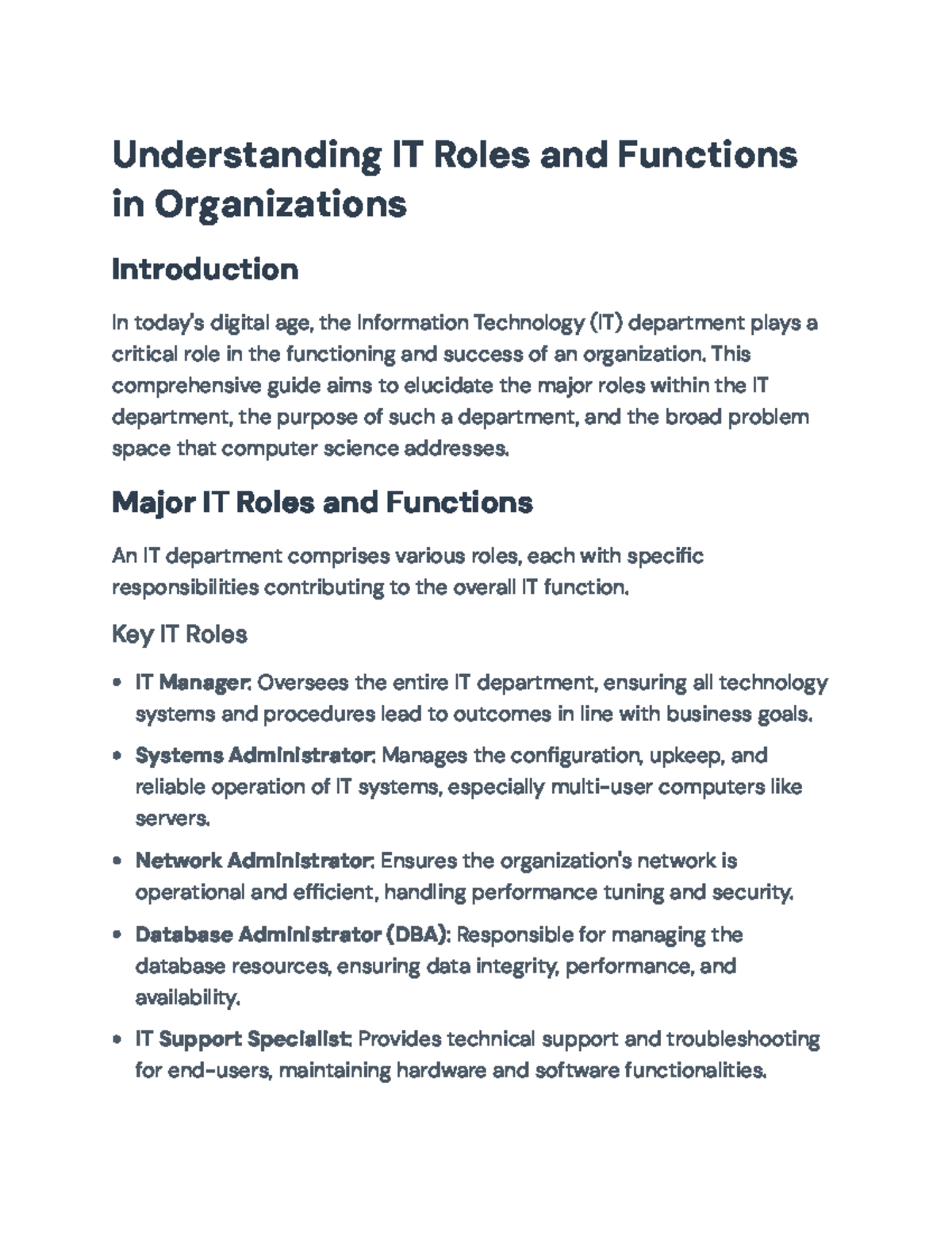 Understanding IT Roles and Functions in Organizations - Overview ...