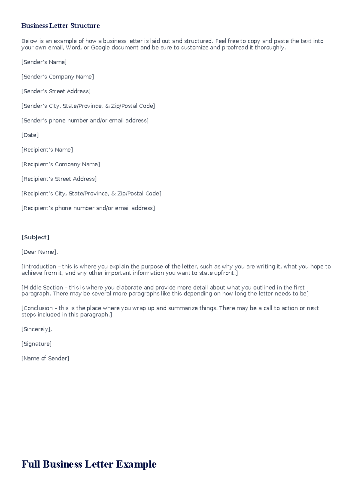 BUS 101: Business Letter Structure and Example Guide - Studocu
