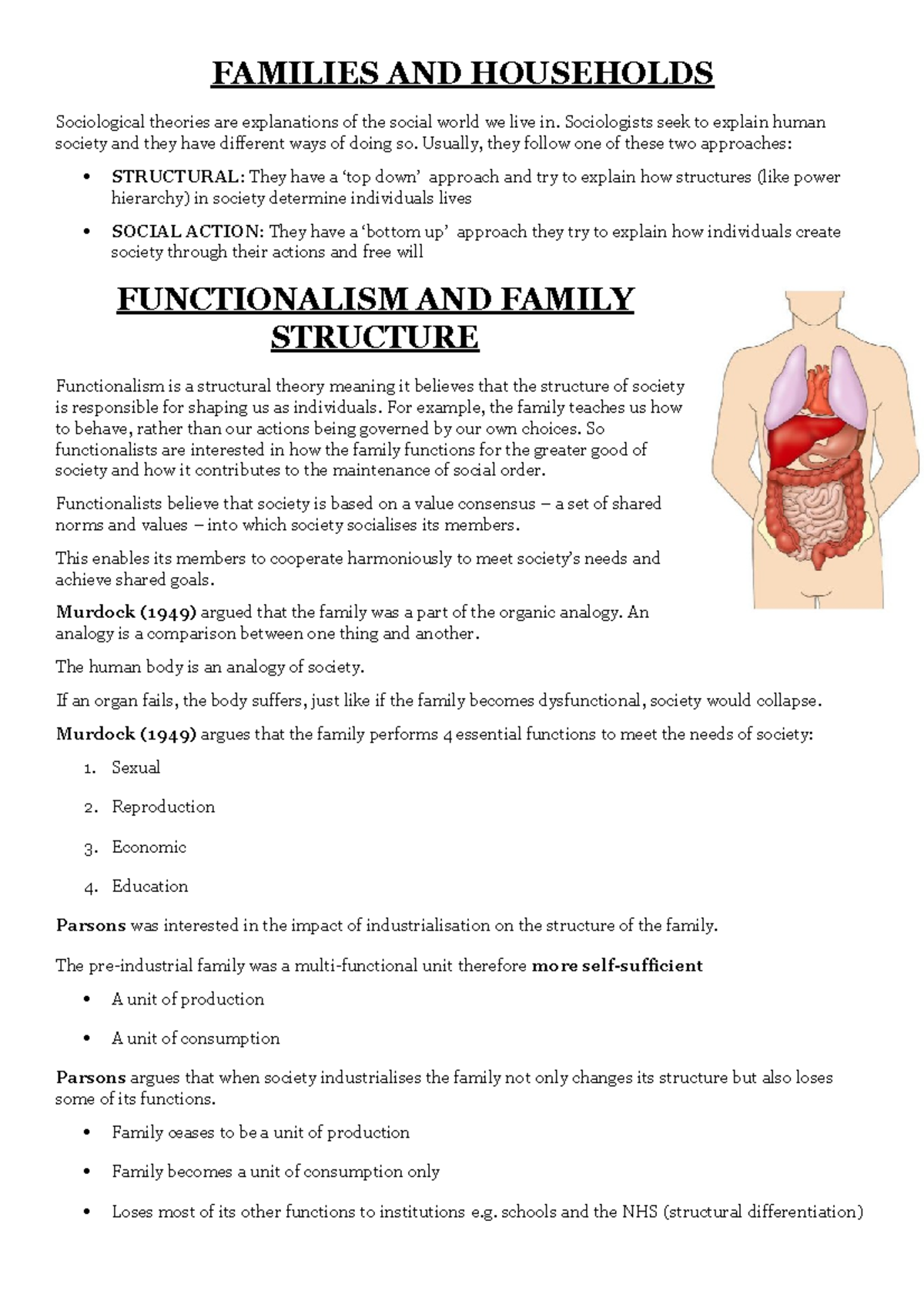 Families AND Households - FAMILIES AND HOUSEHOLDS Sociological theories ...