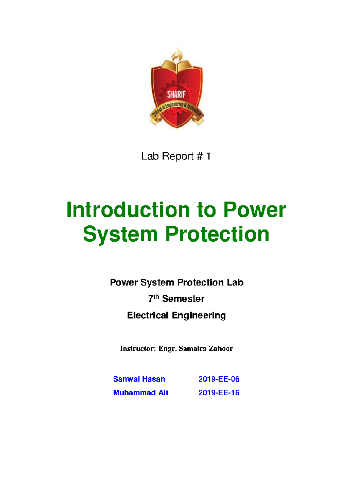 Power System Protection Lab Report #1 - EE 7th Sem - Studocu
