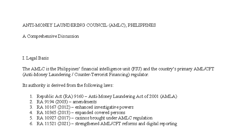 AMLC (FINANCIAL INTELLIGENCE UNIT) - Comprehensive Overview and Key ...