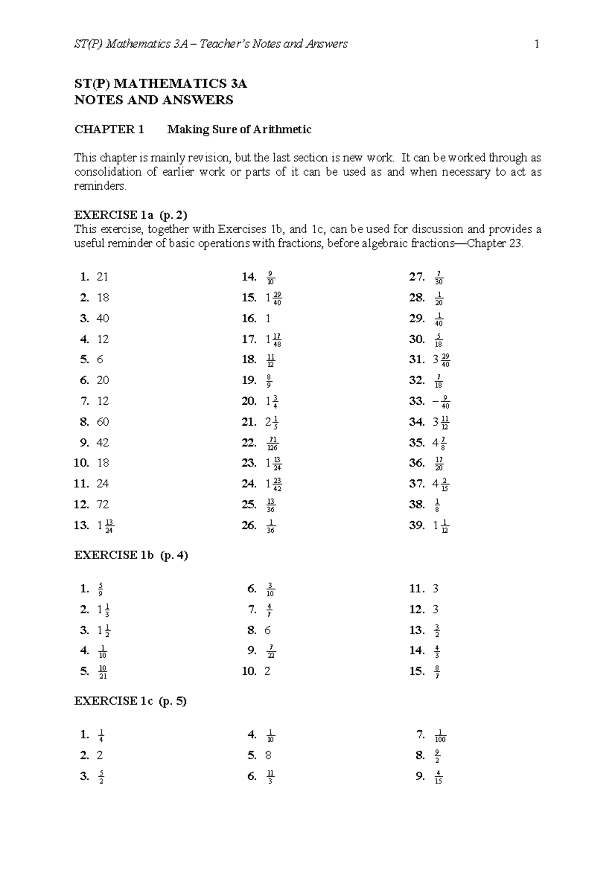 ST(P) Mathematics 3A Notes & Answers: Chapter 1 Overview - Studocu