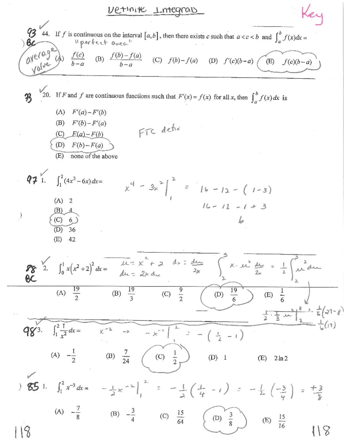Definite Integral Key BC 93 44 - Studocu