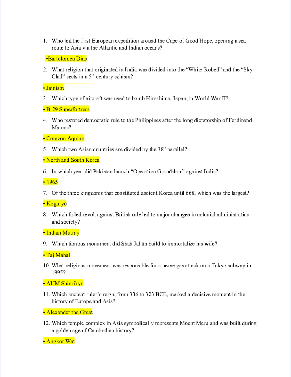 Asian History Q&A: Key Questions and Answers for Review - Studocu