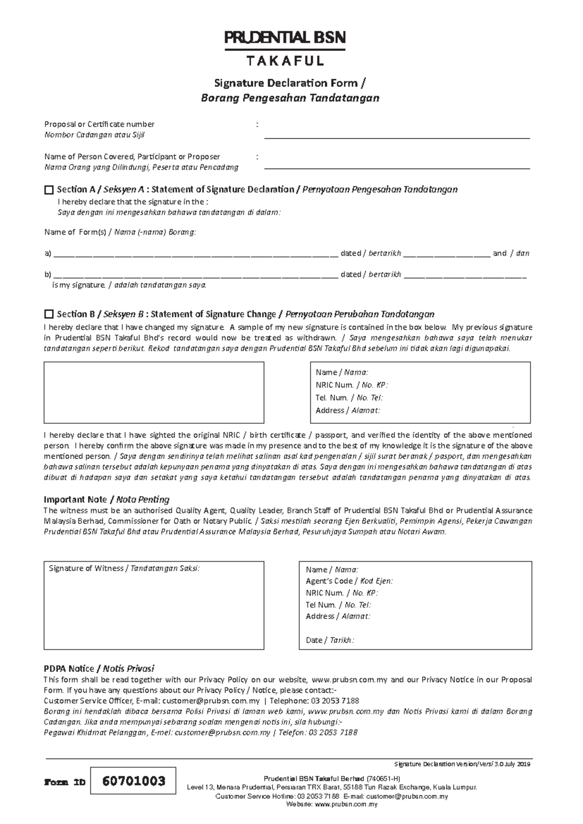 Signature Declaration Form Version 3.0 - Prudential BSN Takaful - Studocu